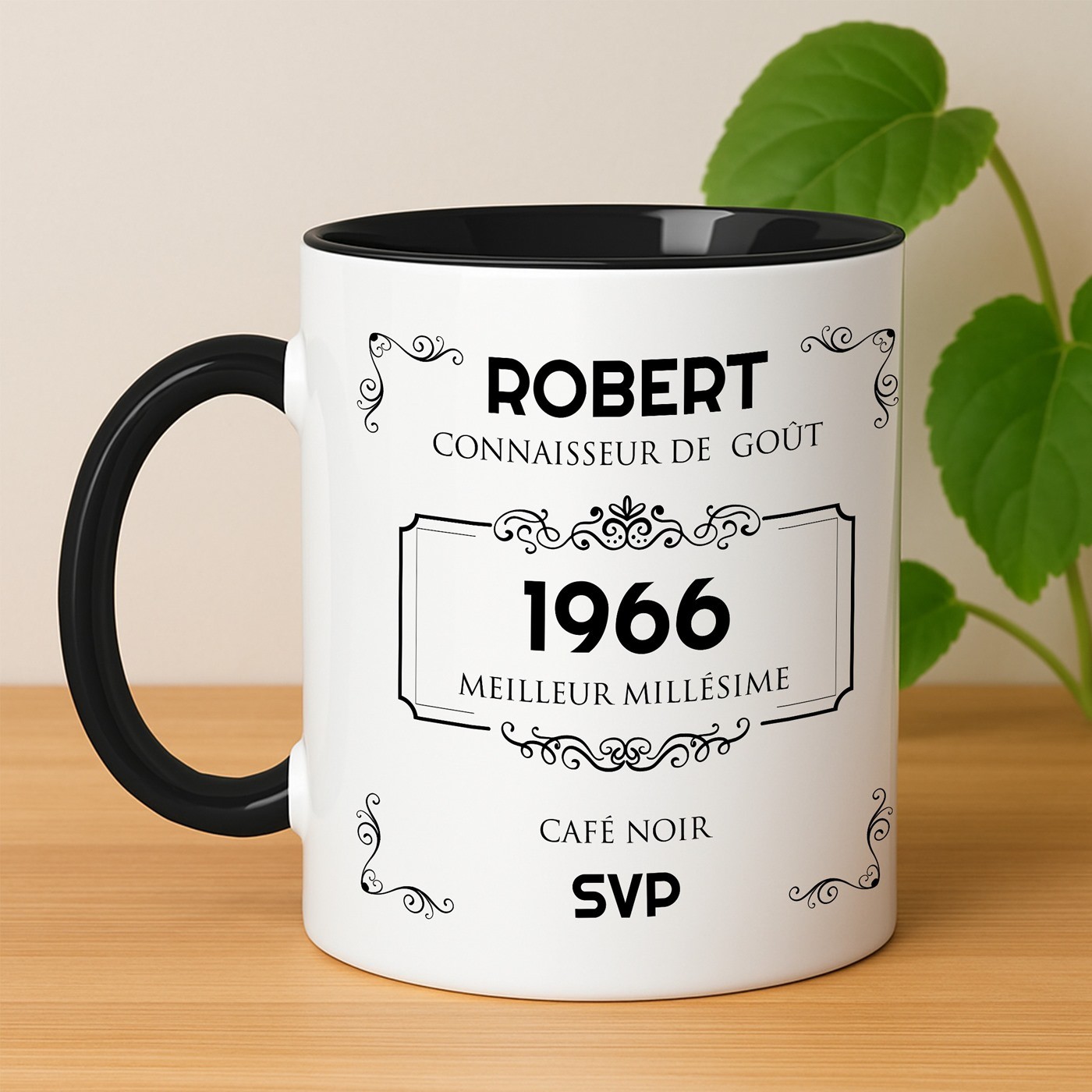 Mug de cerámica blanca personalizada con base negra para el cumpleaños de un papá - Murrano