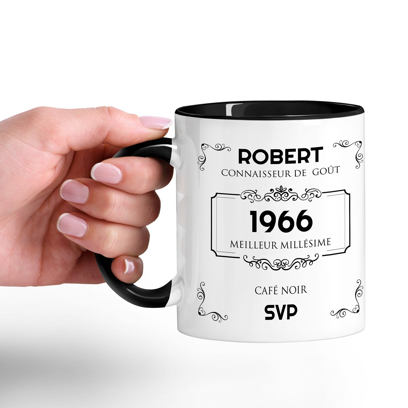 Mug de cerámica blanca personalizada con base negra para el cumpleaños de un papá - Murrano
