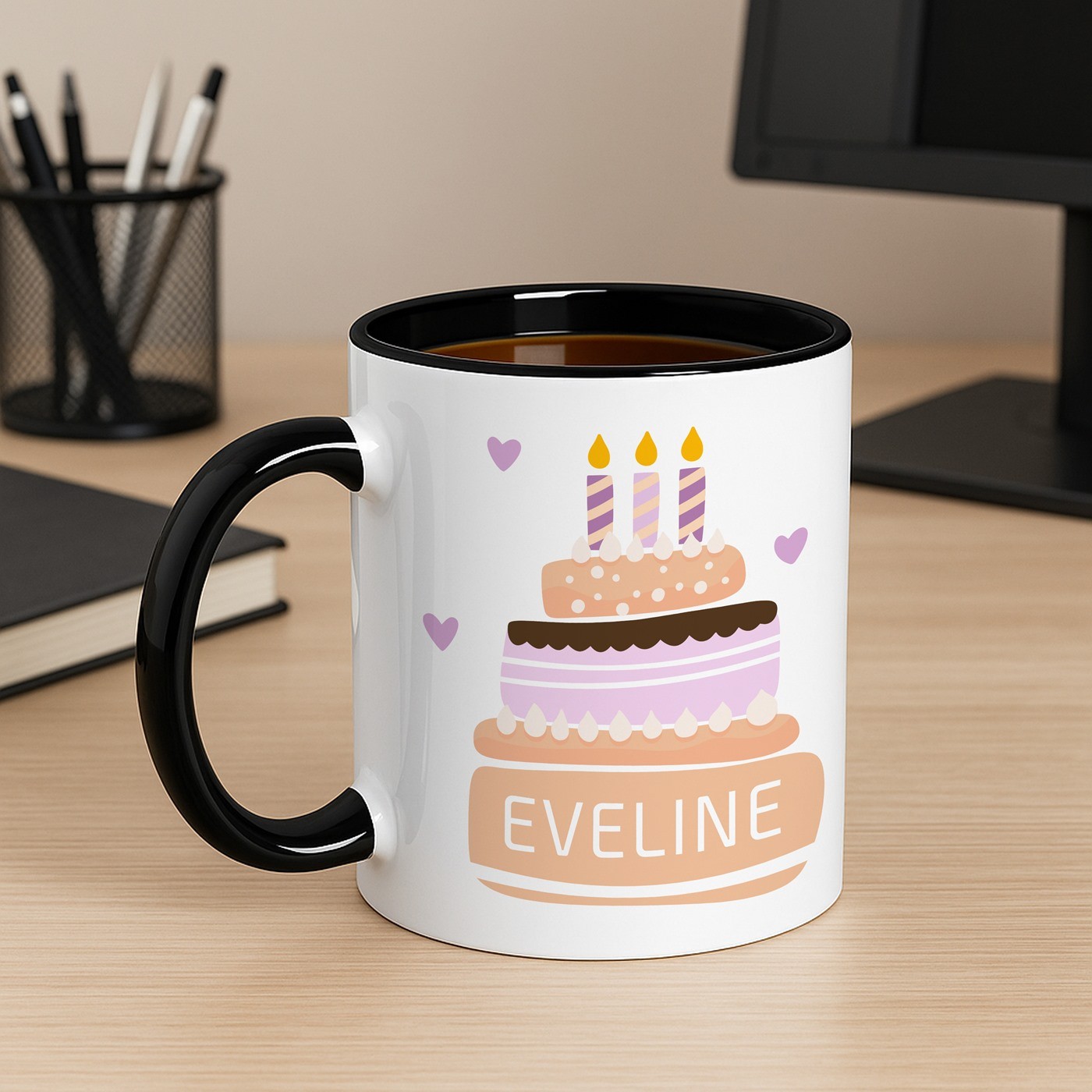 Mug de cerámica personalizado Murrano - Blanco con base negra (capacidad 330 ml)