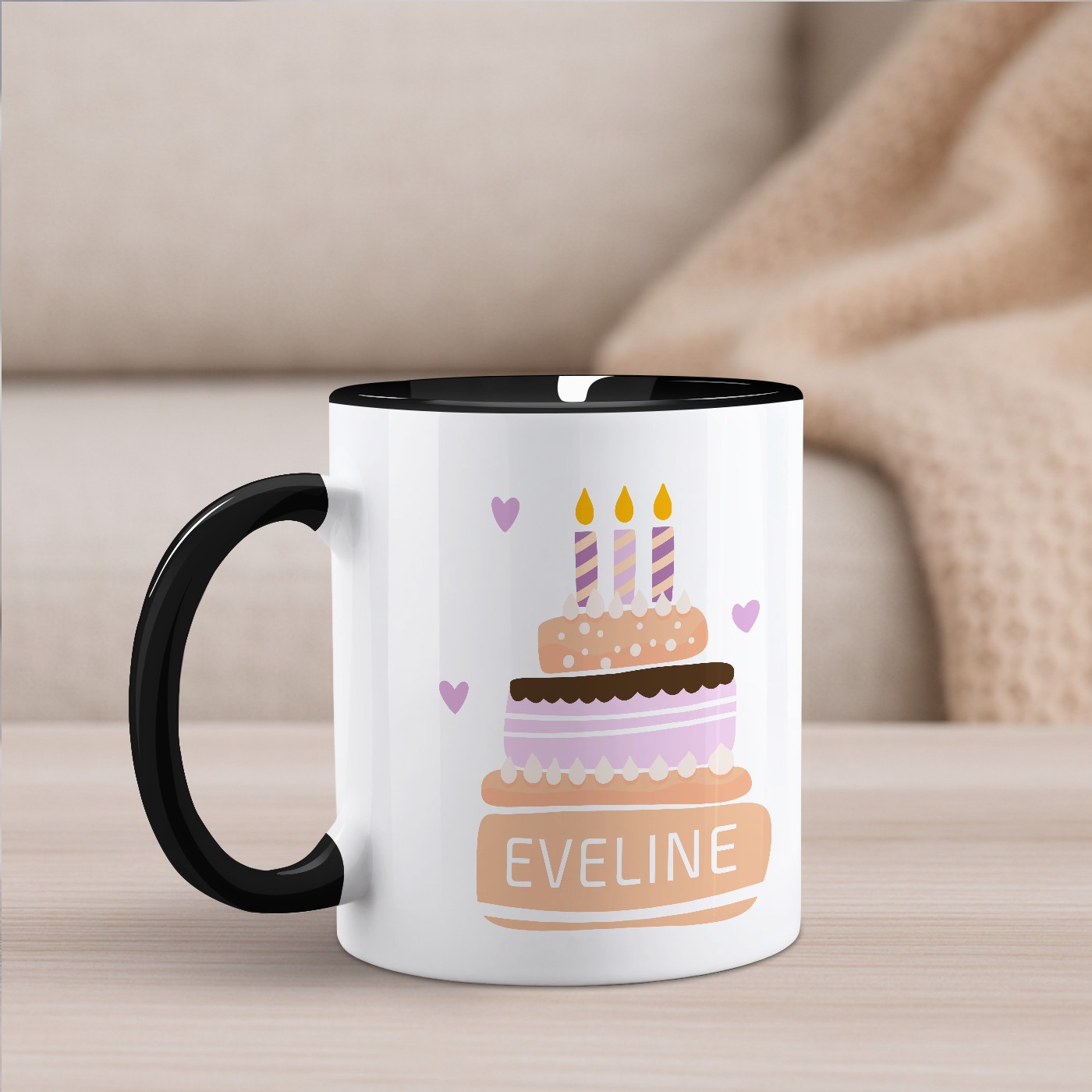 Mug de cerámica personalizado Murrano - Blanco con base negra (capacidad 330 ml)