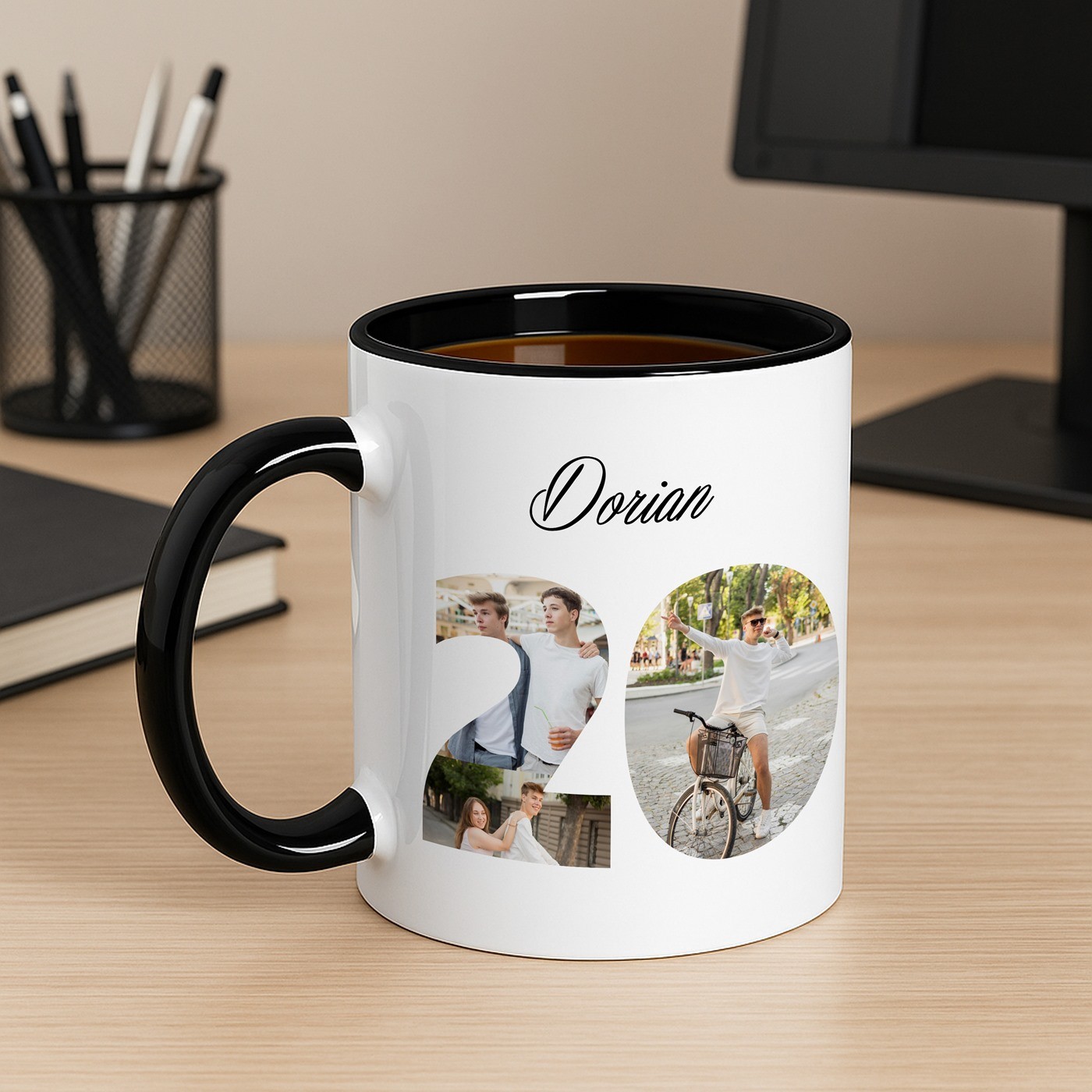 Mug de cerámica personalizado Murrano - Blanco y negro con impresión de foto para su 20º cumpleaños