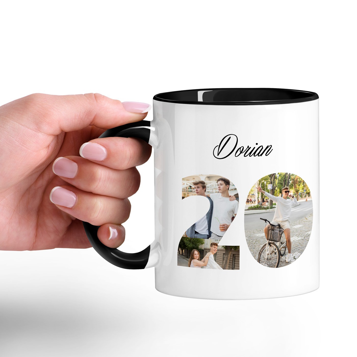 Mug de cerámica personalizado Murrano - Blanco y negro con impresión de foto para su 20º cumpleaños