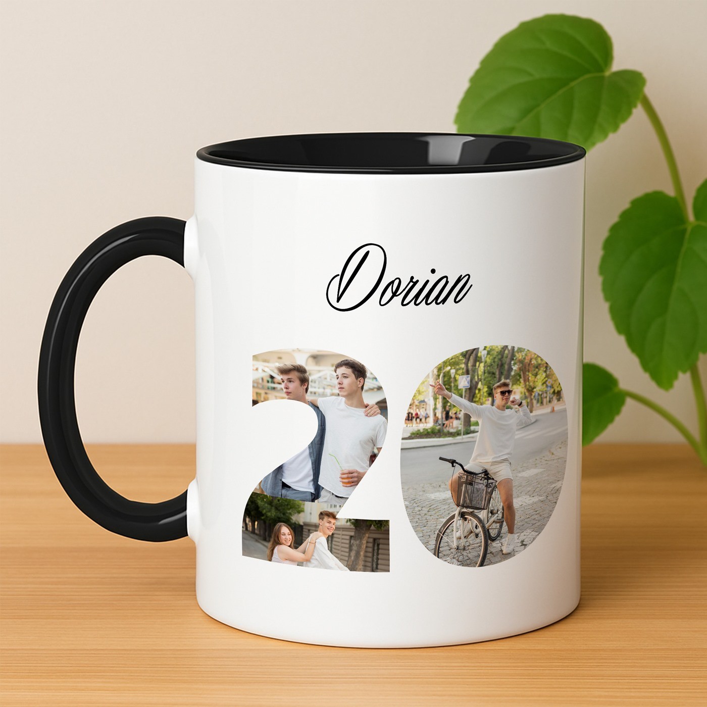 Mug de cerámica personalizado Murrano - Blanco y negro con impresión de foto para su 20º cumpleaños