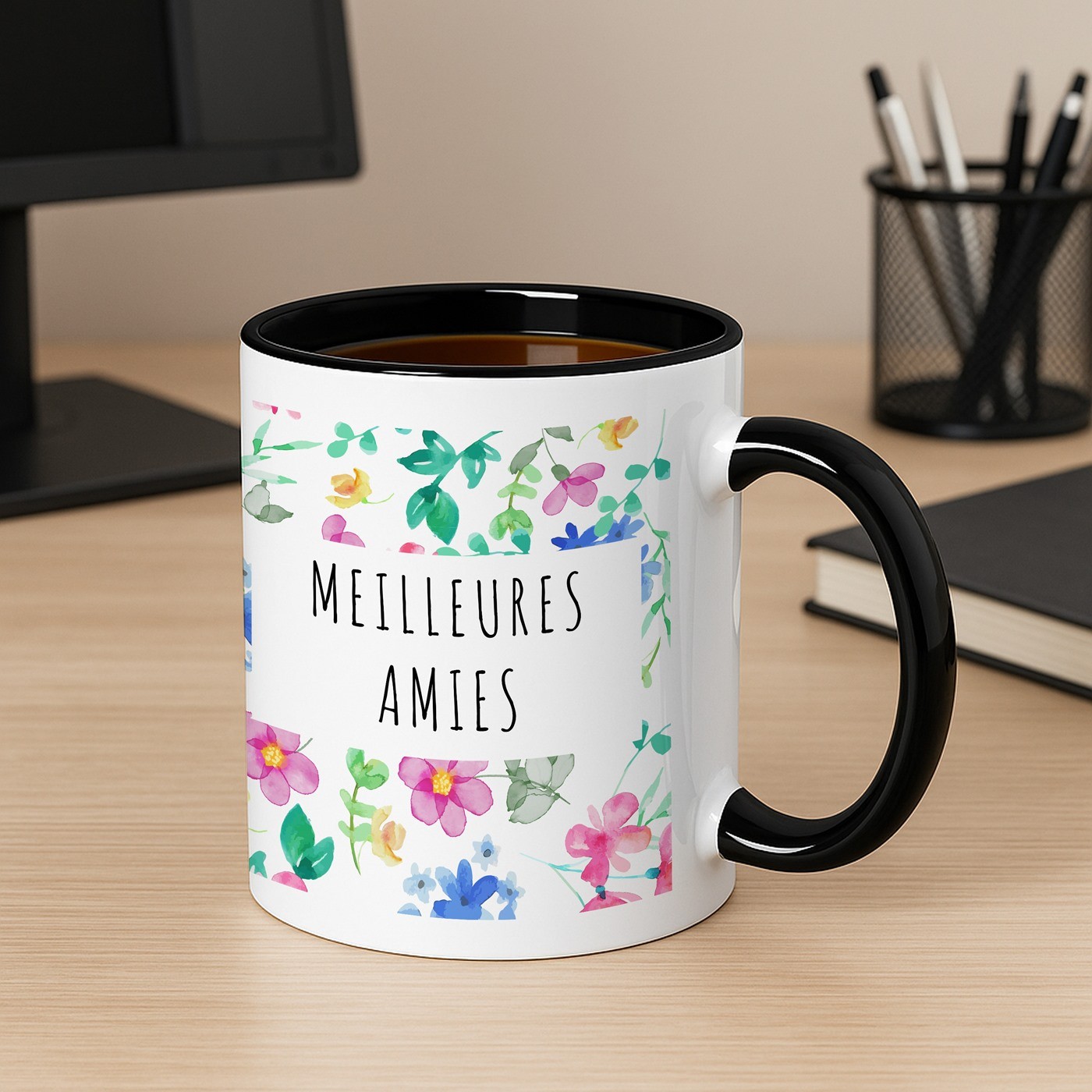 Mug de cerámica Murrano con diseño negro y blanco y personalización de foto para mejores amigas