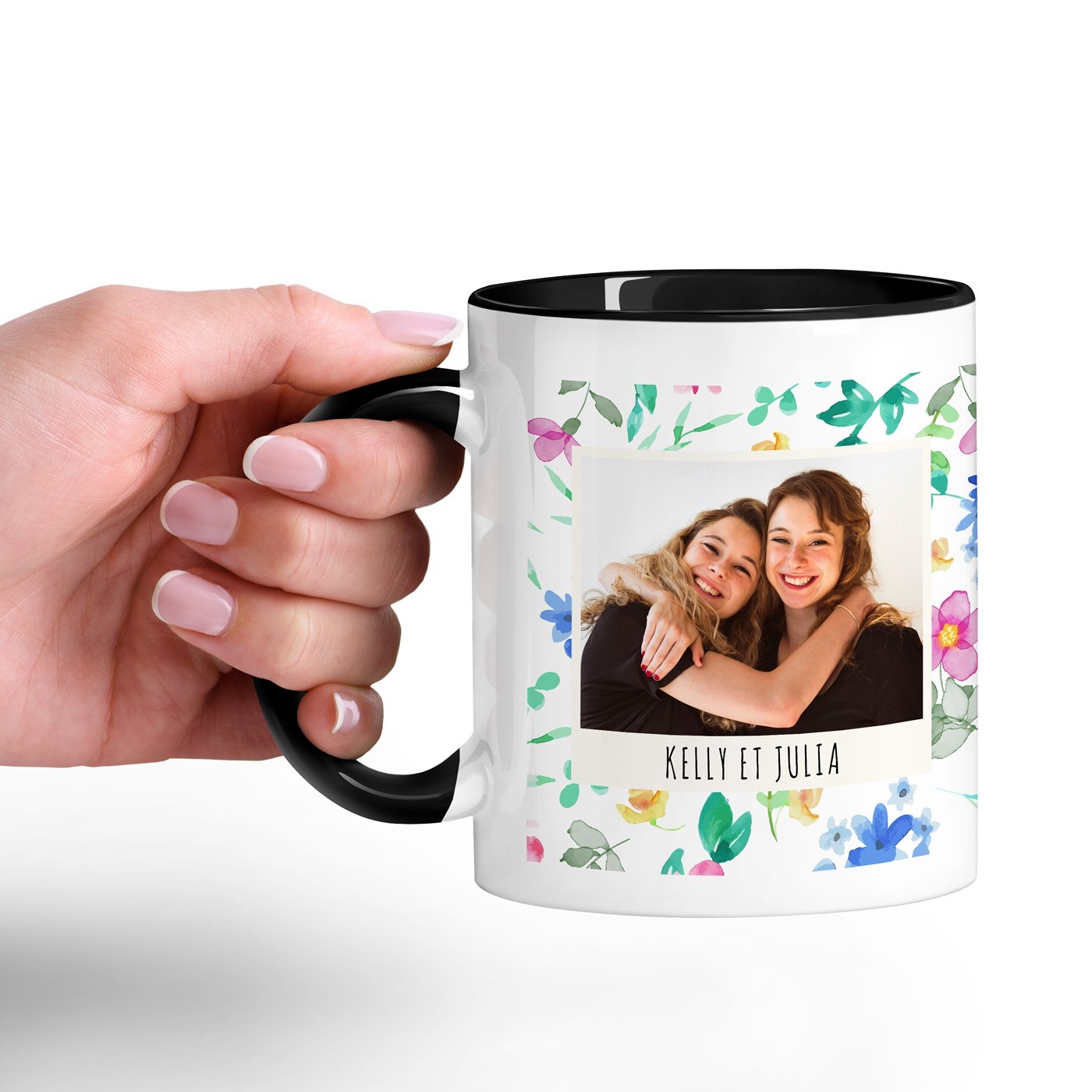 Mug de cerámica Murrano con diseño negro y blanco y personalización de foto para mejores amigas