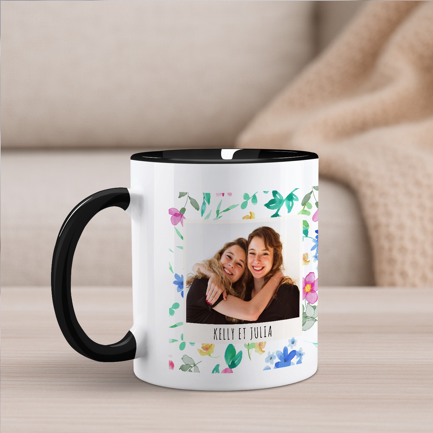 Mug de cerámica Murrano con diseño negro y blanco y personalización de foto para mejores amigas