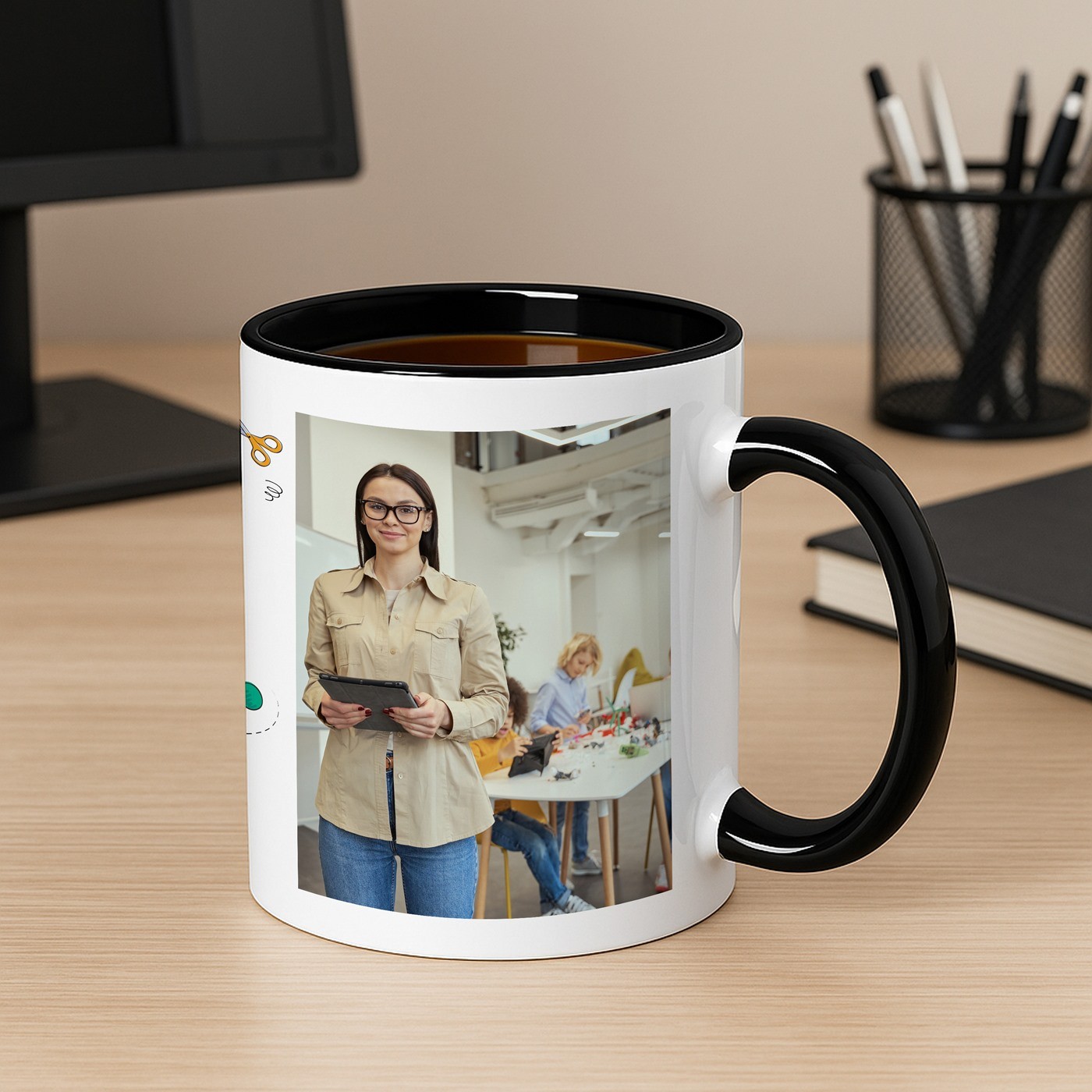 Mug de cerámica personalizado Murrano - Blanco y negro con impresión de foto