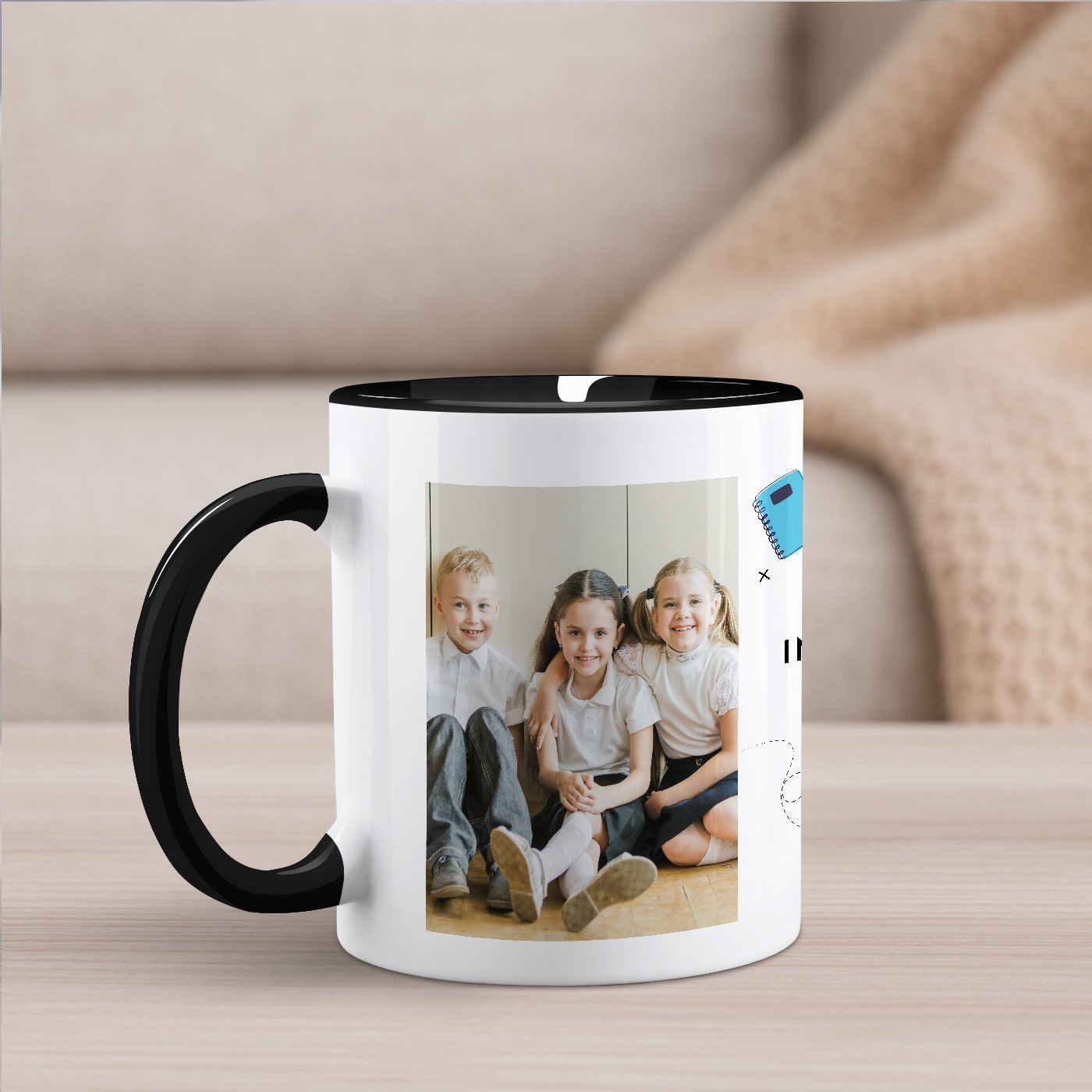 Mug de cerámica personalizado Murrano - Blanco y negro con impresión de foto