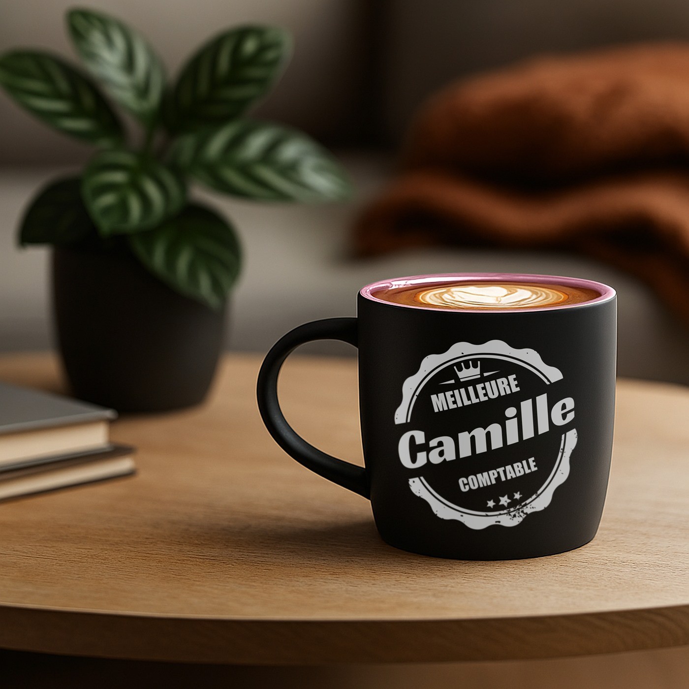 Murrano Mat Black Ceramic Mug with Pink Base and Customization for a Friend's Birthday