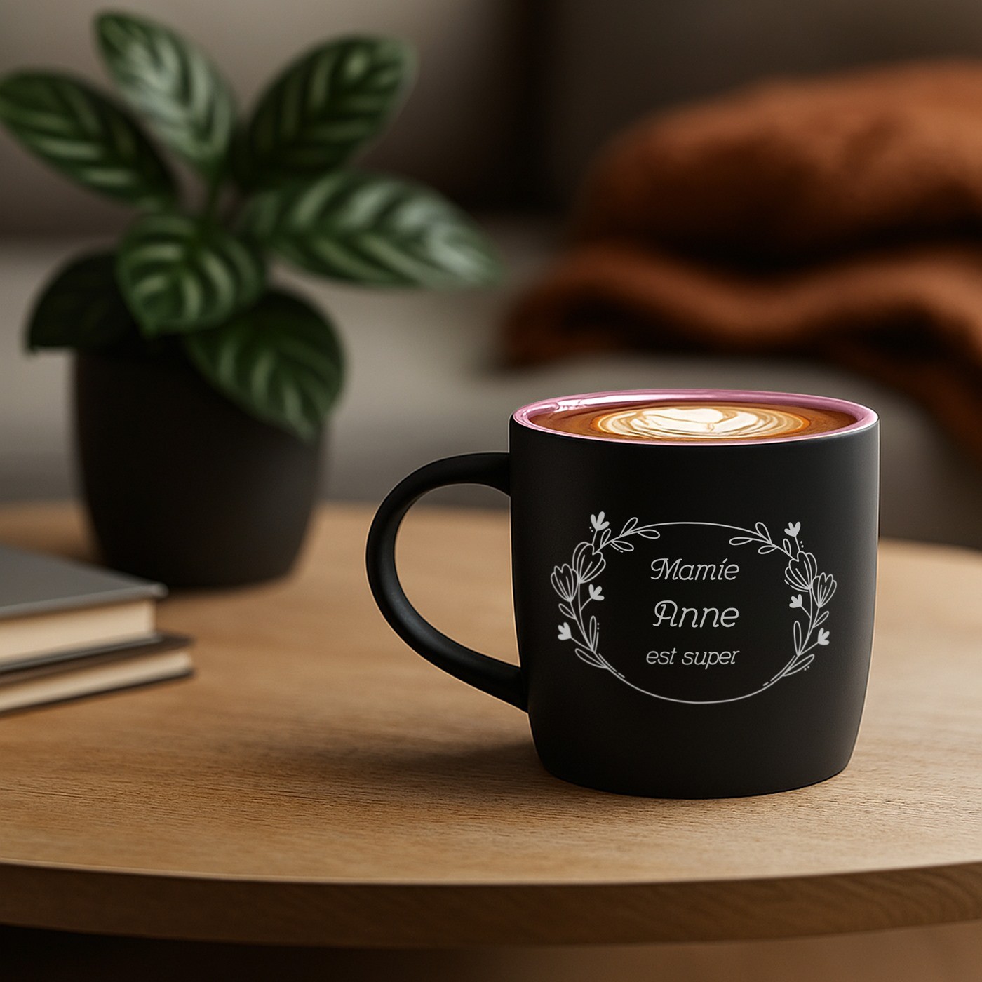 Mug de cerámica Murrano con base mate negra y rosa para el cumpleaños de la abuela