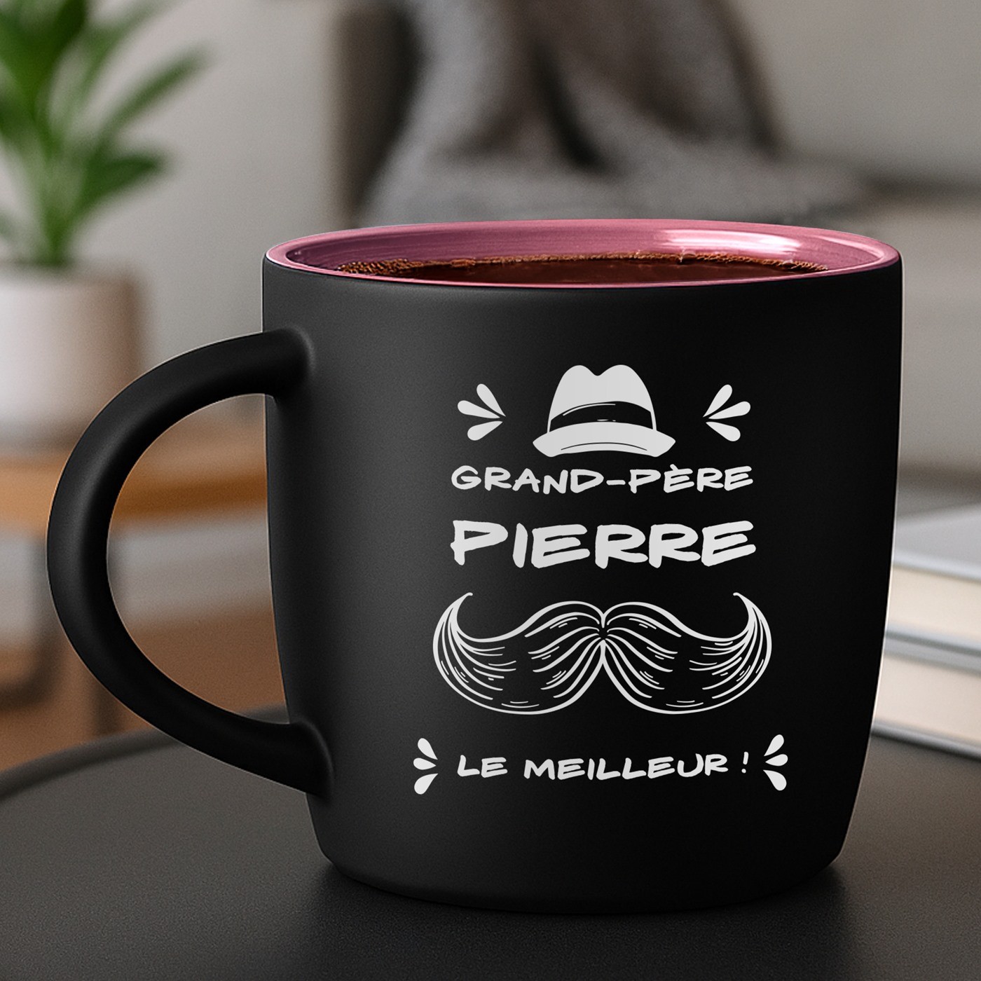 Taza de cerámica negra y rosa mate Murrano con grabado láser para el Día del Abuelo