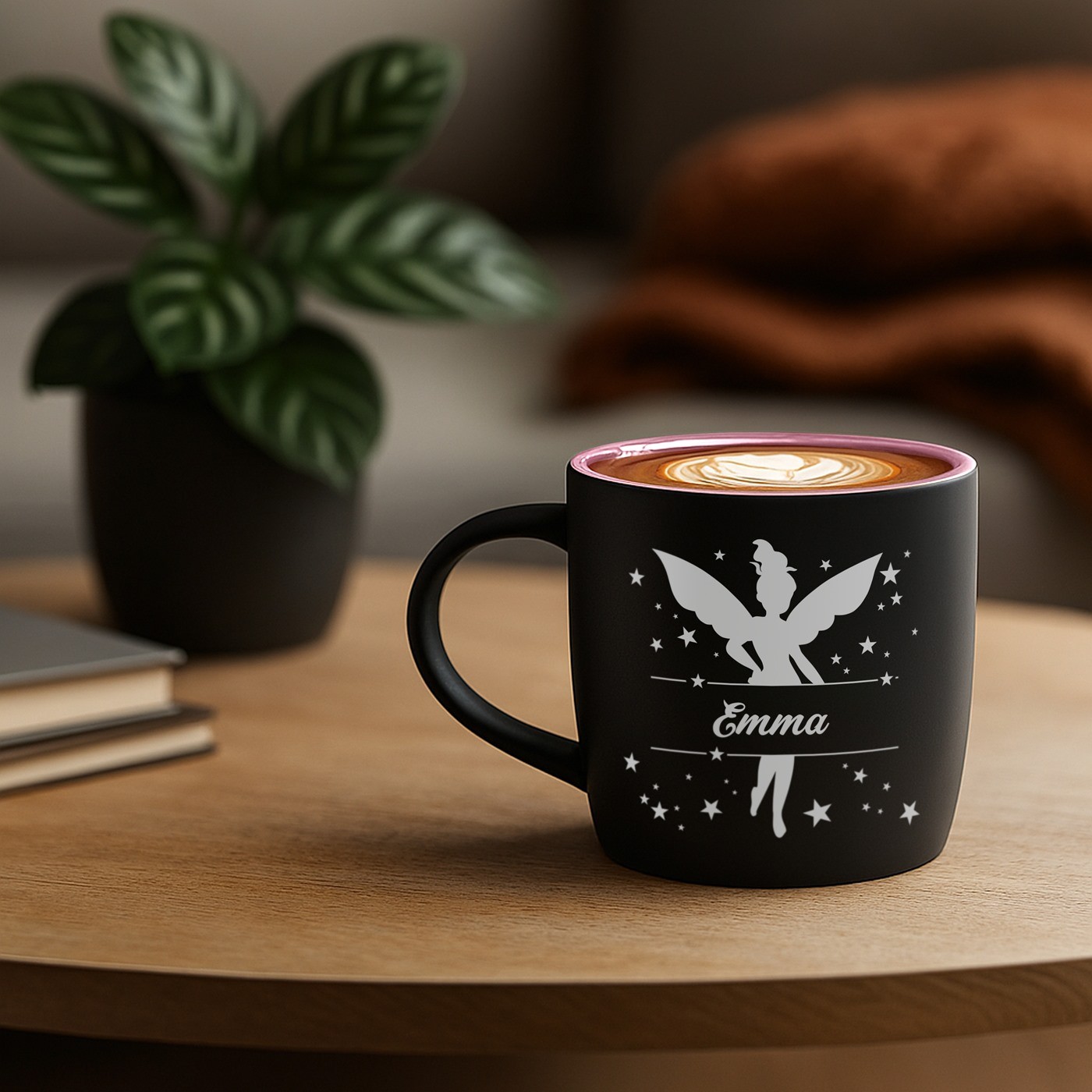 Mug de cerámica Murrano - Negro mate con base rosa y grabado láser para regalo de cumpleaños de una niña