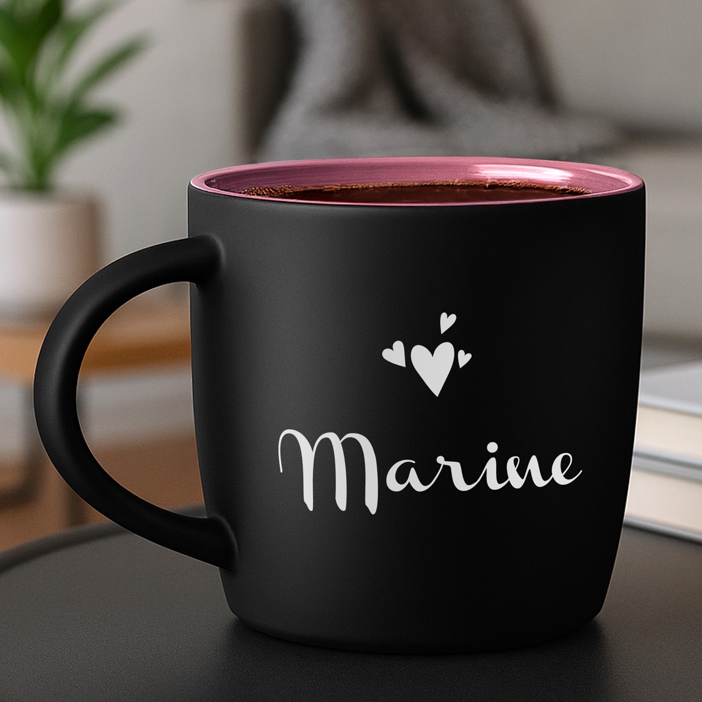 Taza de cerámica mate negra Murrano con base rosa y grabado láser para marido el Día de San Valentín
