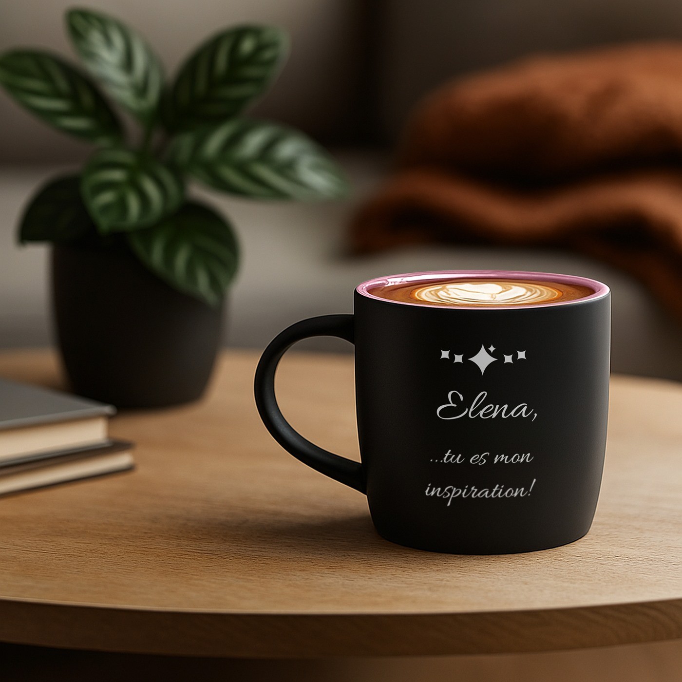 Murrano Ceramic Mug with Matte Black and Pink Base for a Girlfriend on Valentine's Day