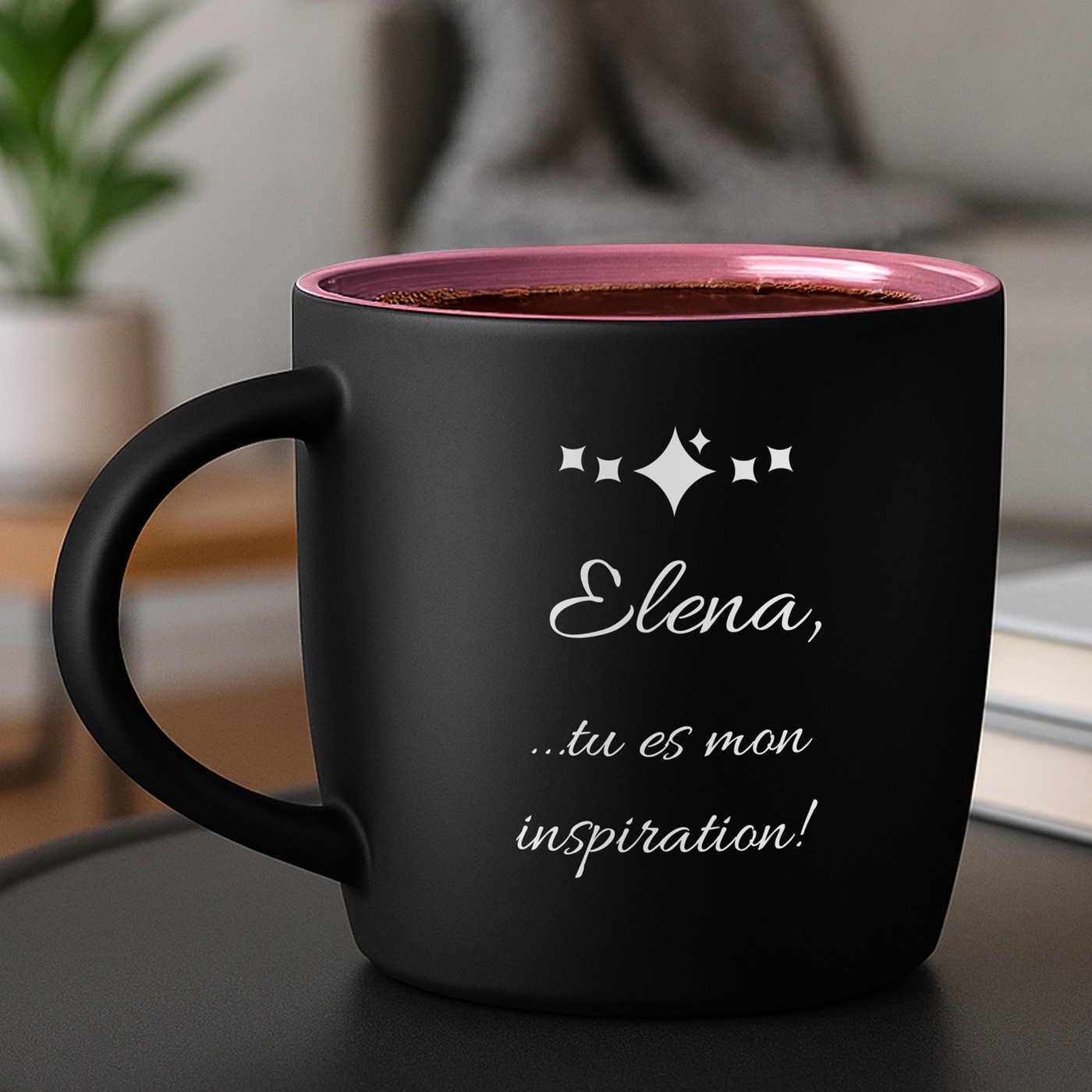 Murrano Ceramic Mug with Matte Black and Pink Base for a Girlfriend on Valentine's Day