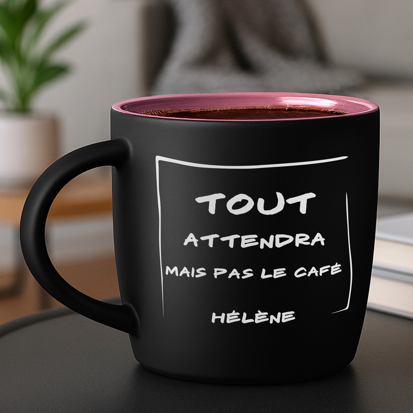 Murrano Black Mat Ceramic Mug with Pink Base and Customization for a Coffee Lover's Birthday