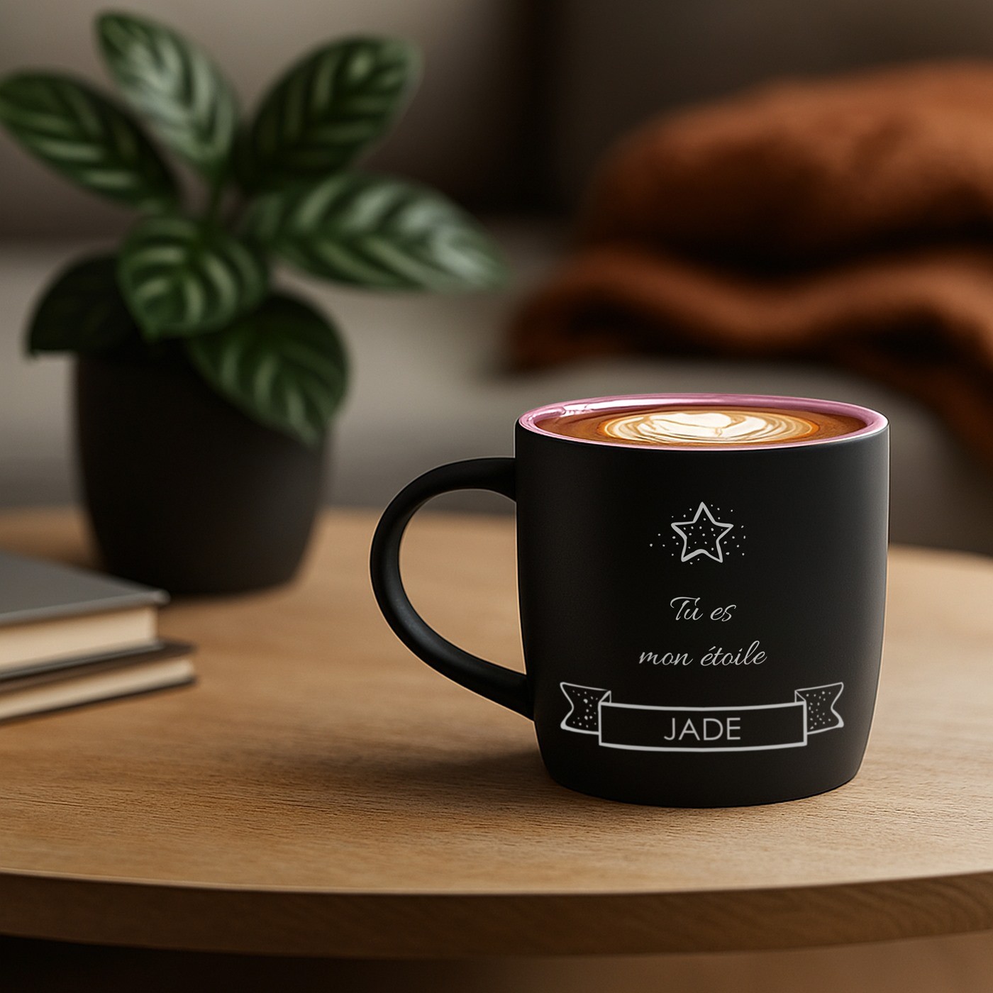Taza de cerámica Murrano negra mate con base rosa para mujer para Navidad