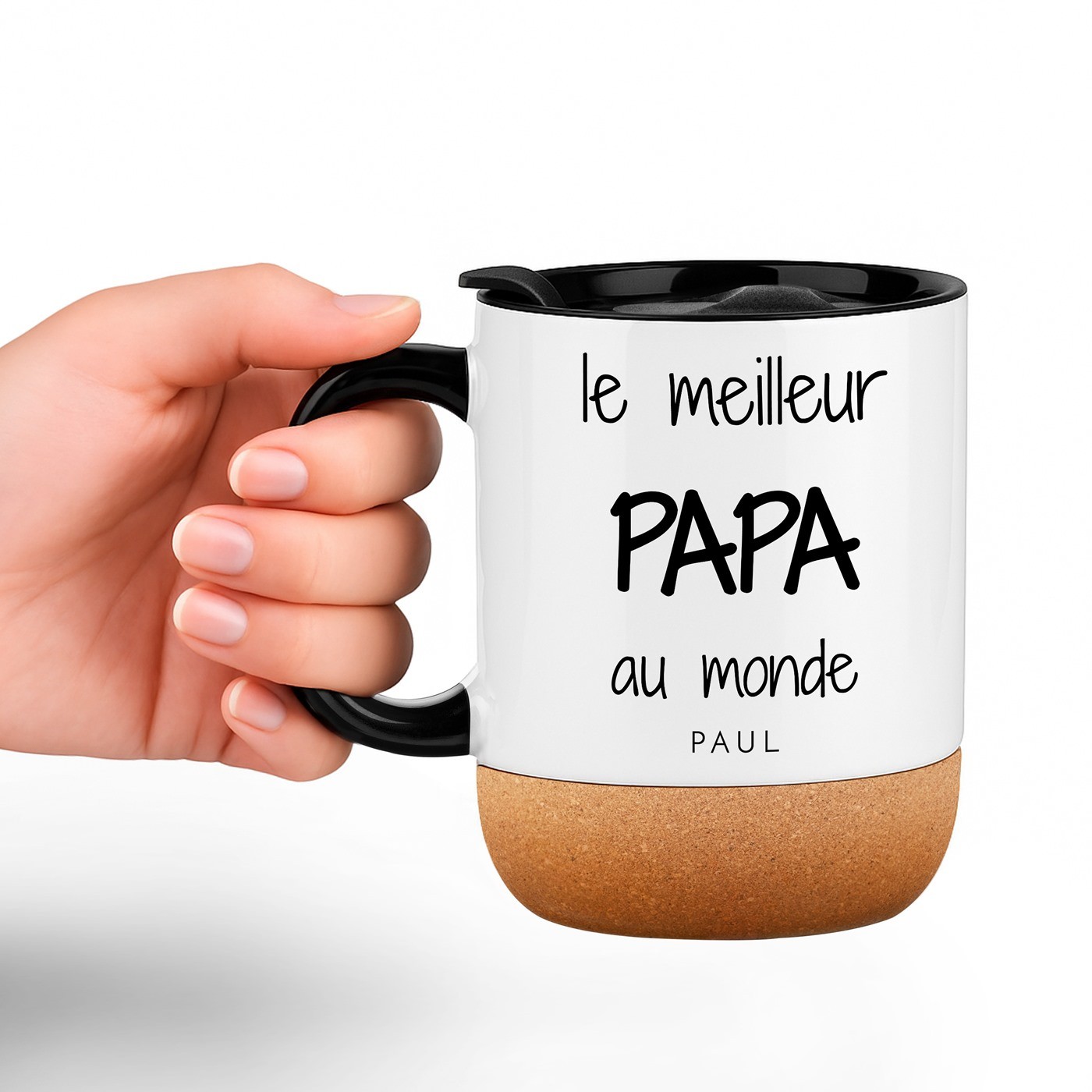 Murrano White Ceramic Mug with Cork Base and Lid for Father's Anniversary