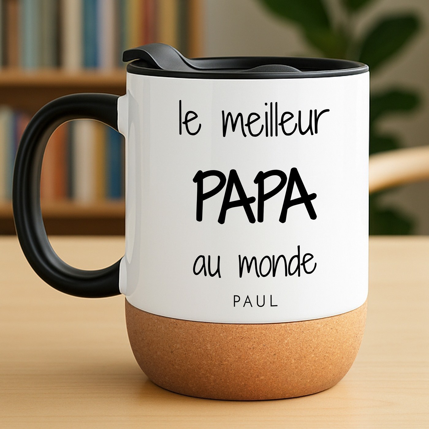 Murrano White Ceramic Mug with Cork Base and Lid for Father's Anniversary