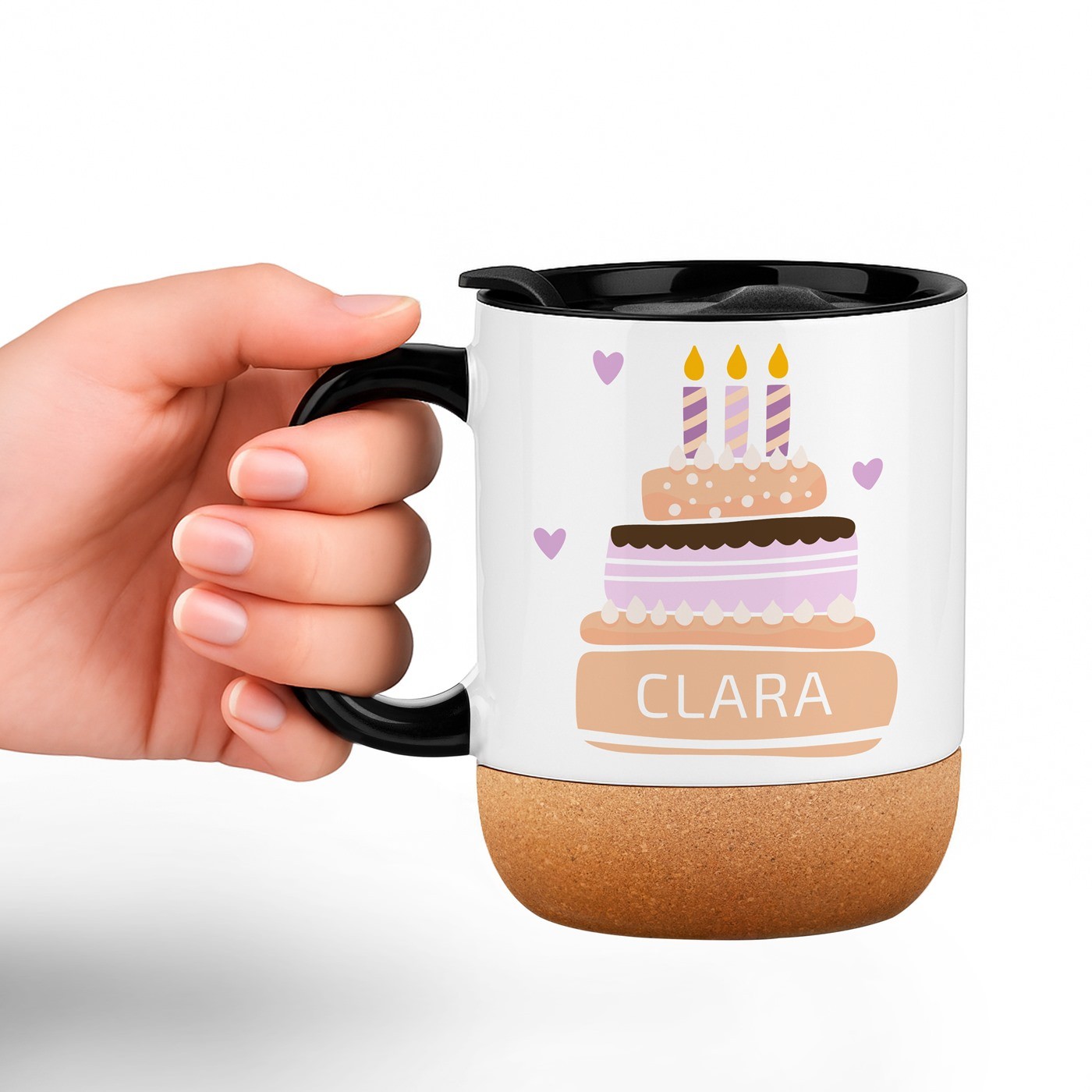 Mug de cerámica blanca Murrano con base de corcho y tapa para aniversario de mujer