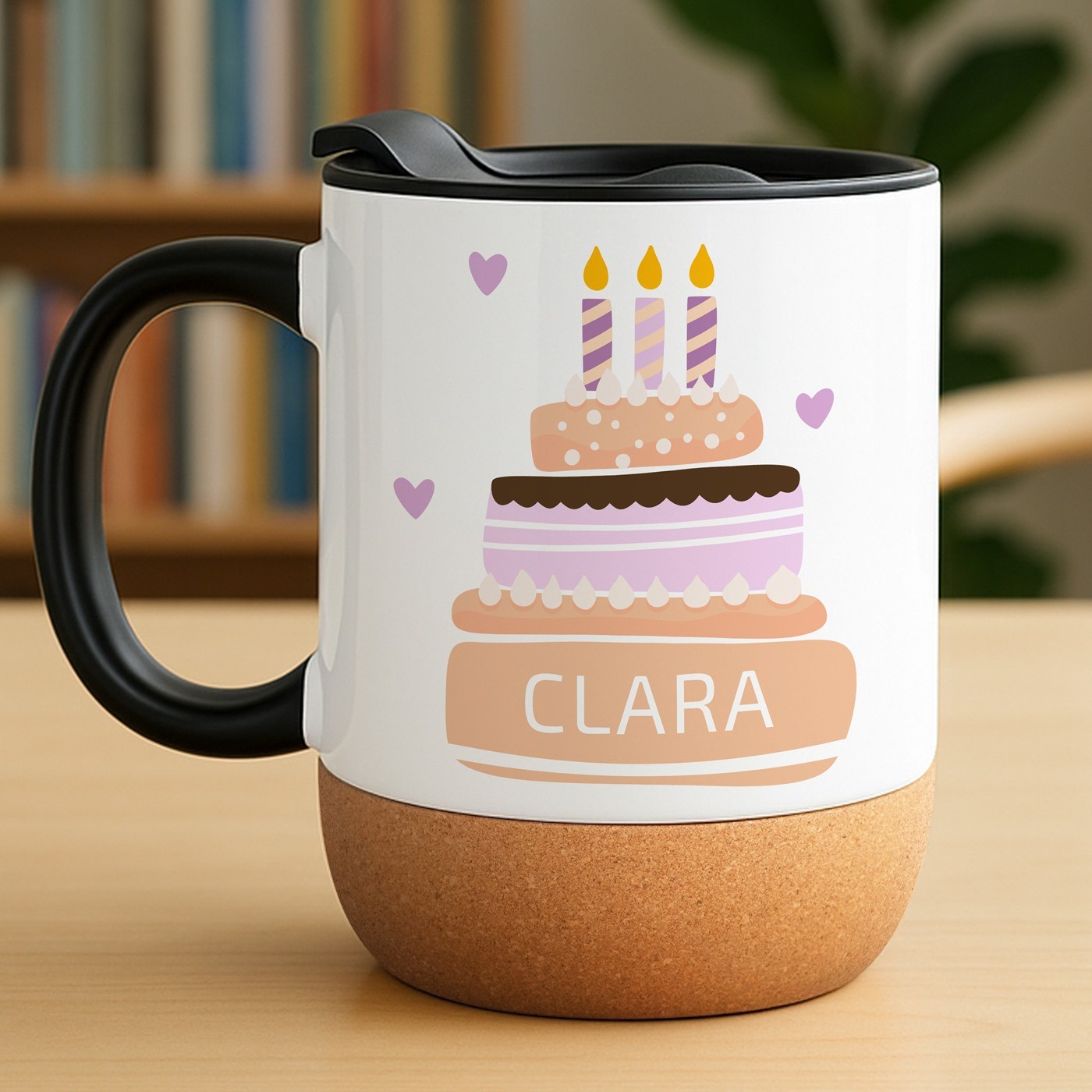 Mug de cerámica blanca Murrano con base de corcho y tapa para aniversario de mujer