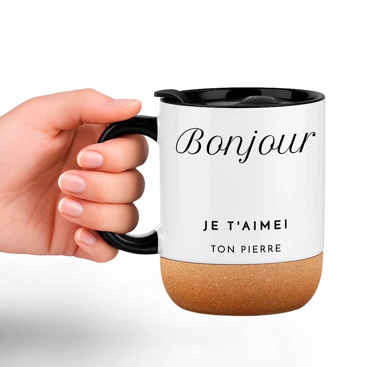 Murrano White Ceramic Mug with Lid and Personalized Print for Women's Birthday