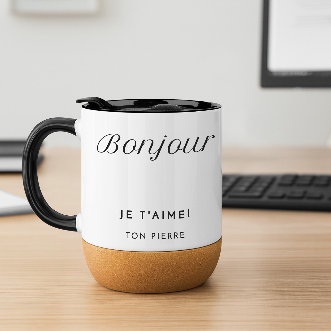 Murrano White Ceramic Mug with Lid and Personalized Print for Women's Birthday