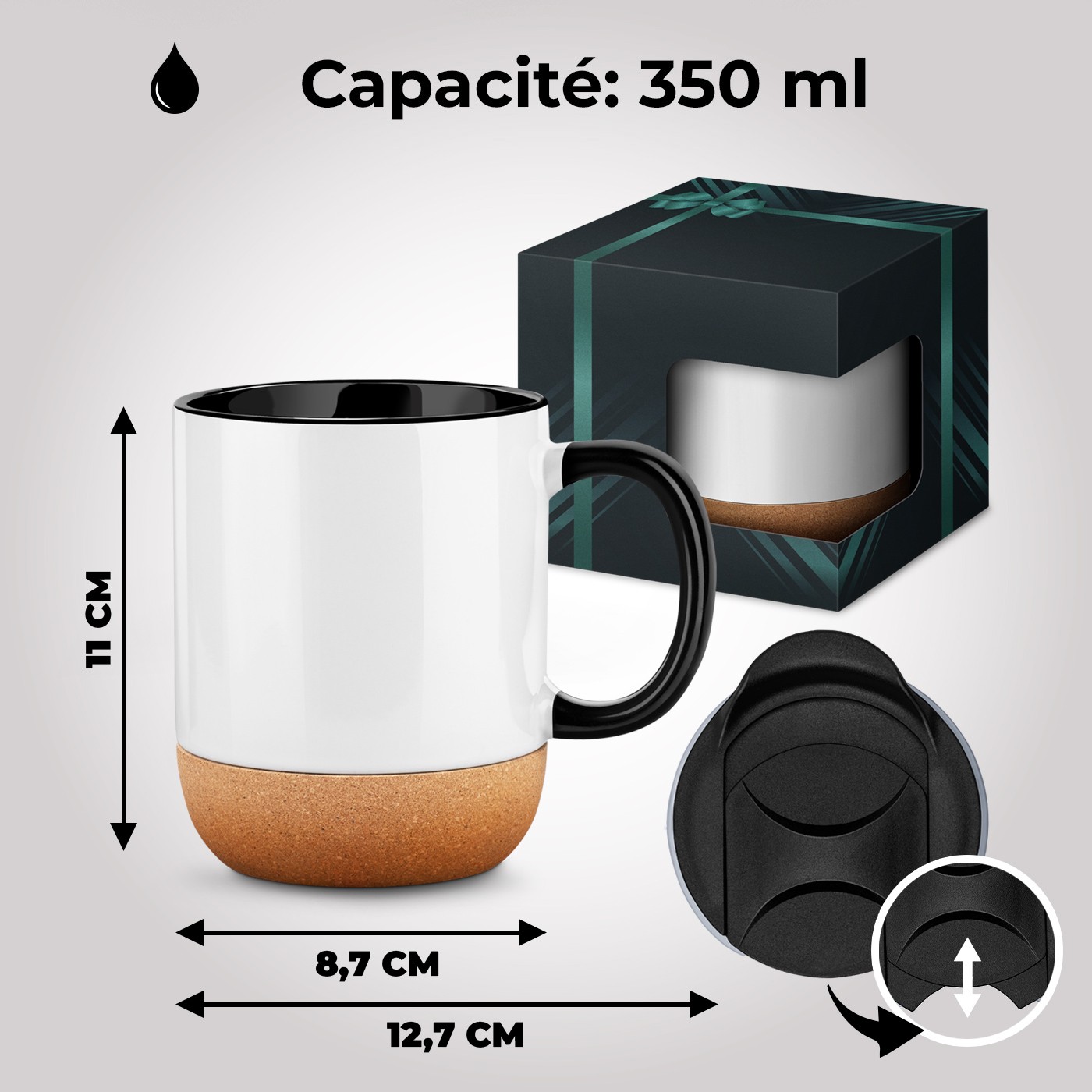 Murrano White Ceramic Mug with Lid and Personalized Print for Women's Birthday