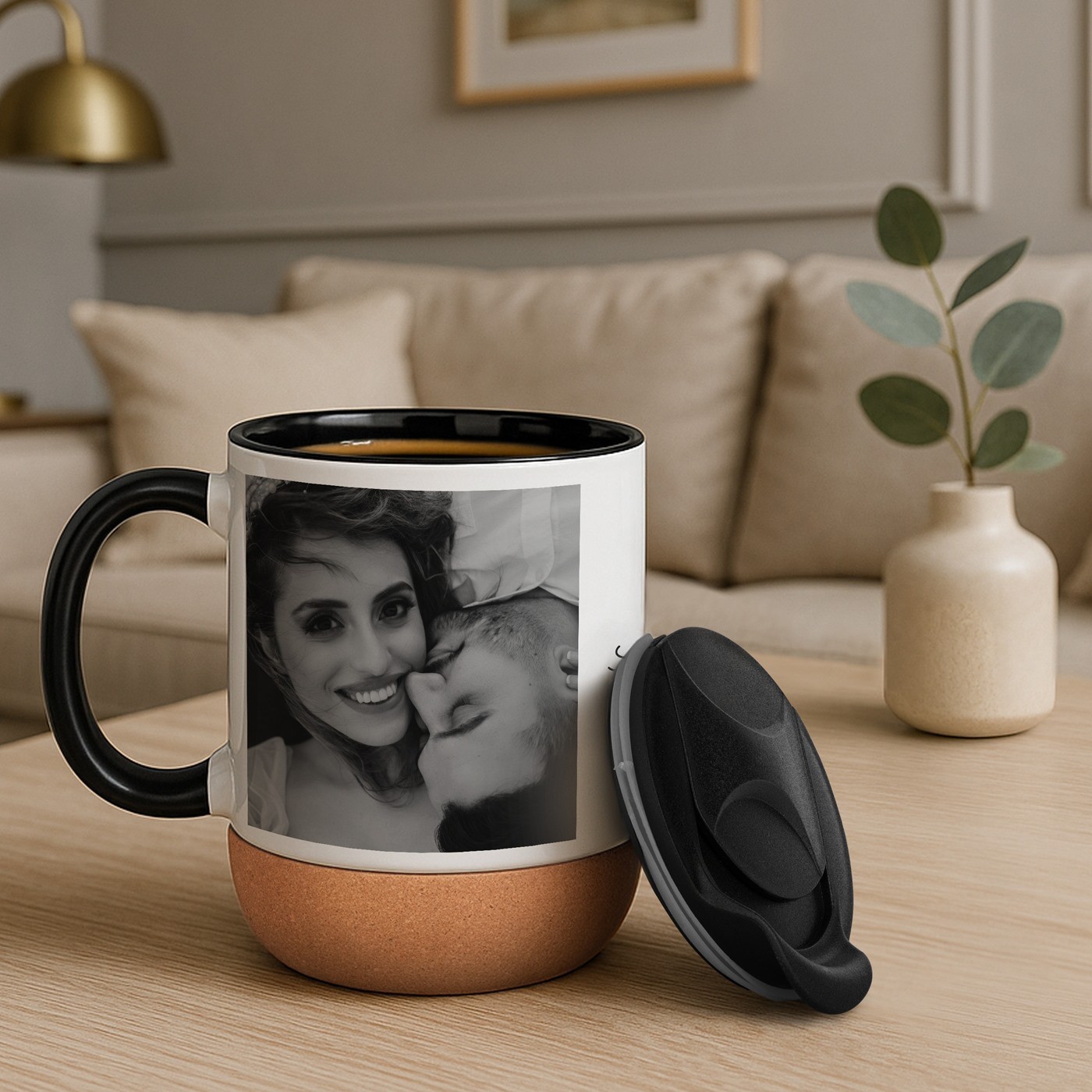 Mug de cerámica blanca Murrano con tapa para parejas