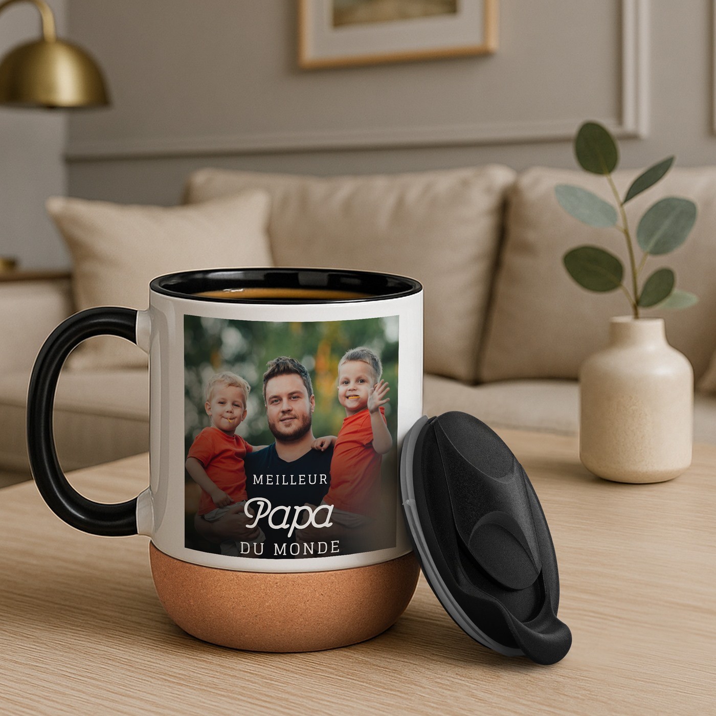 Mug de cerámica Murrano con base de corcho y tapa para el Día del Padre