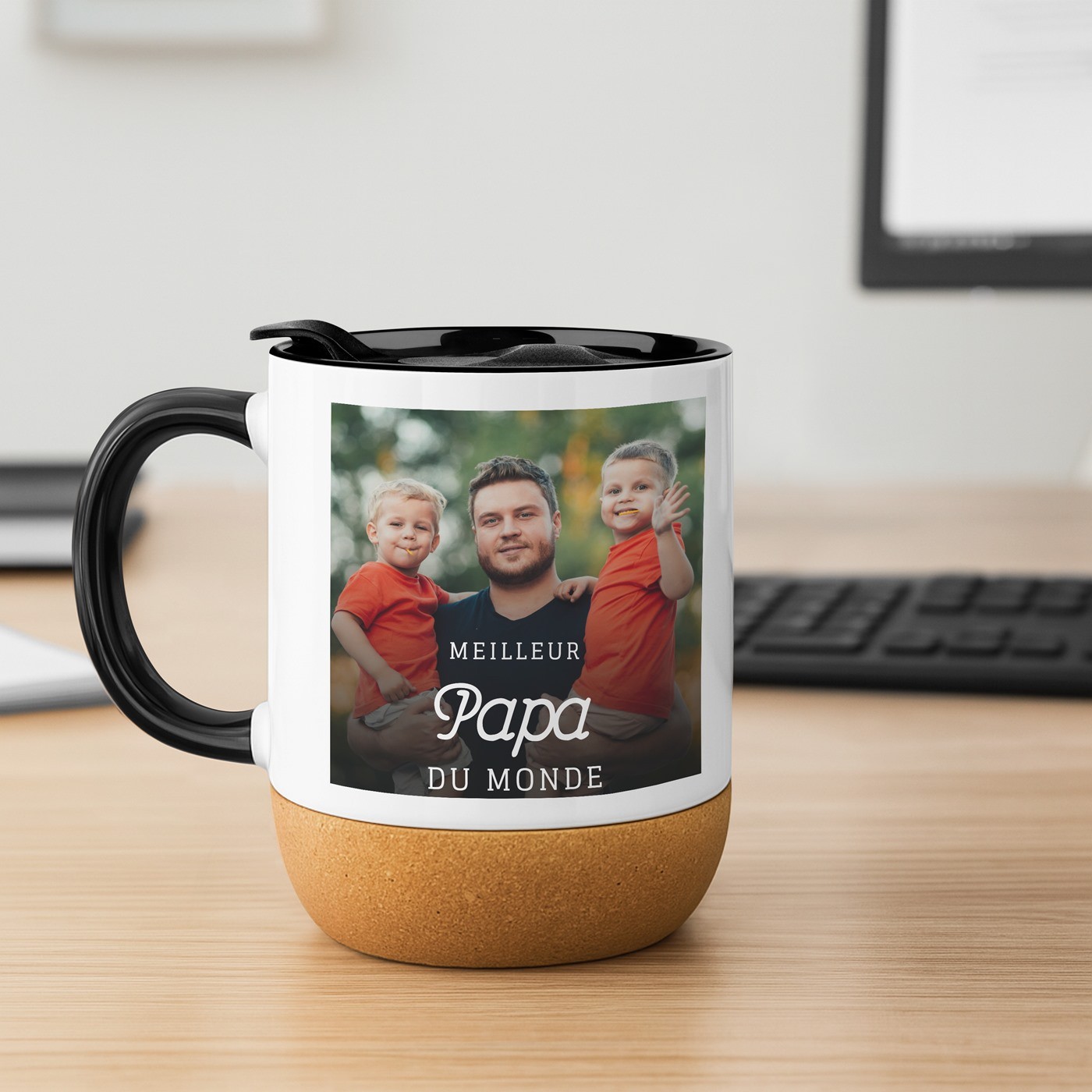 Mug de cerámica Murrano con base de corcho y tapa para el Día del Padre