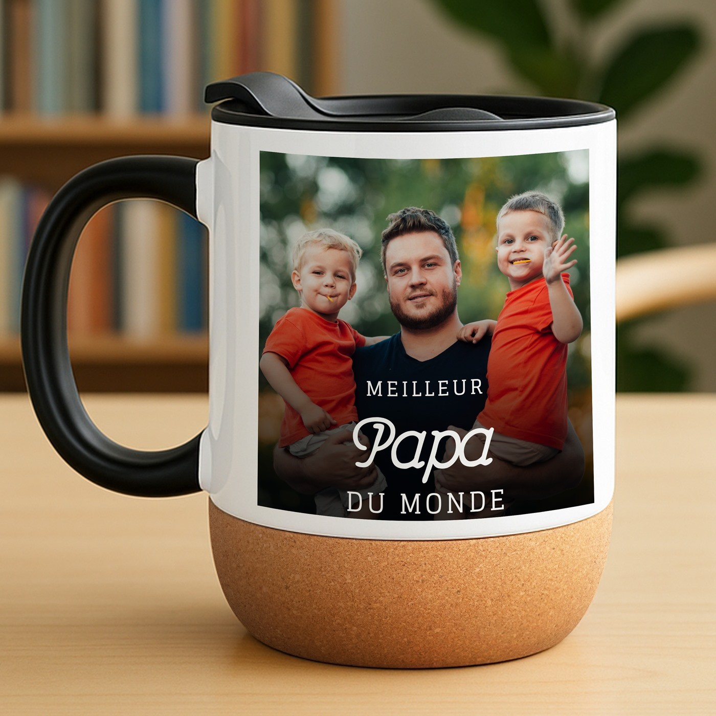 Mug de cerámica Murrano con base de corcho y tapa para el Día del Padre