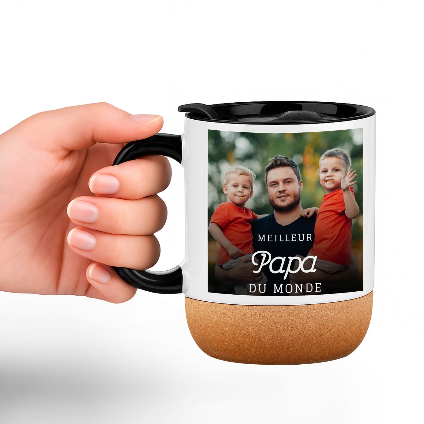 Mug de cerámica Murrano con base de corcho y tapa para el Día del Padre