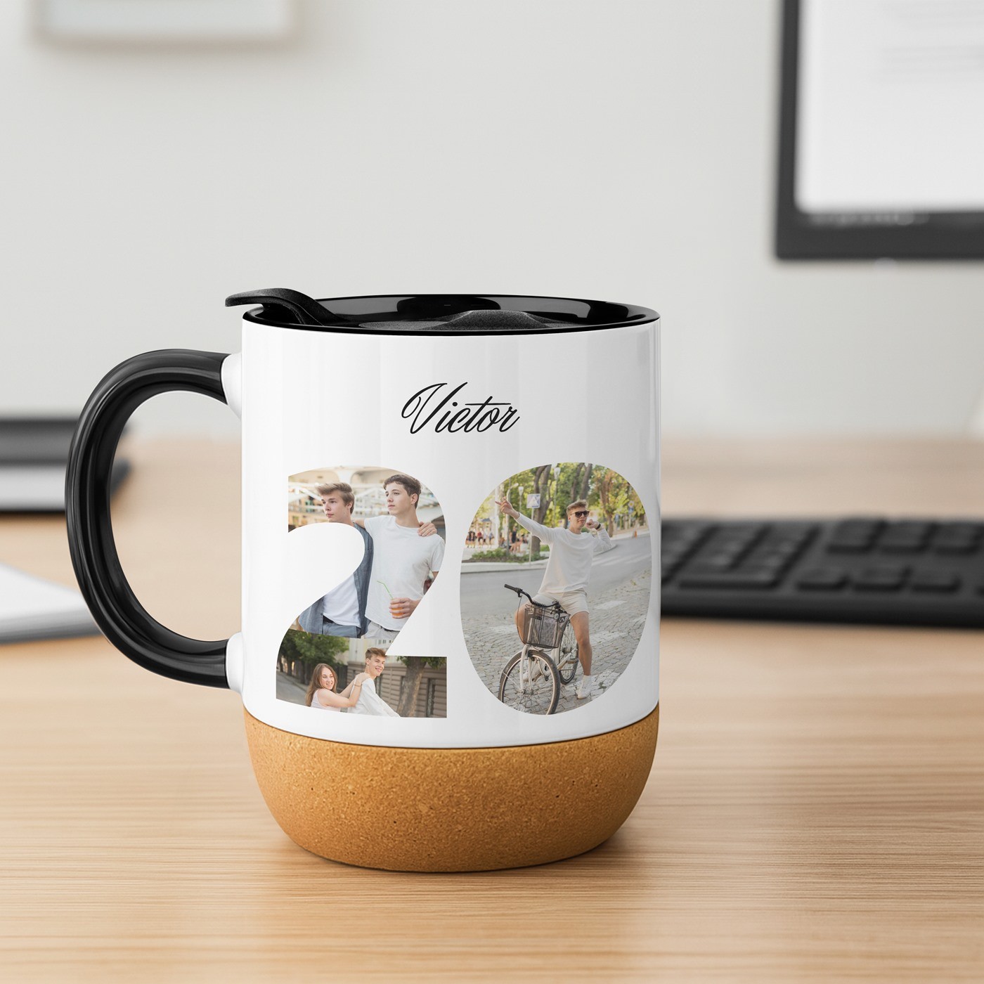 Mug de cerámica blanca Murrano con tapa para regalo de aniversario de 20 años