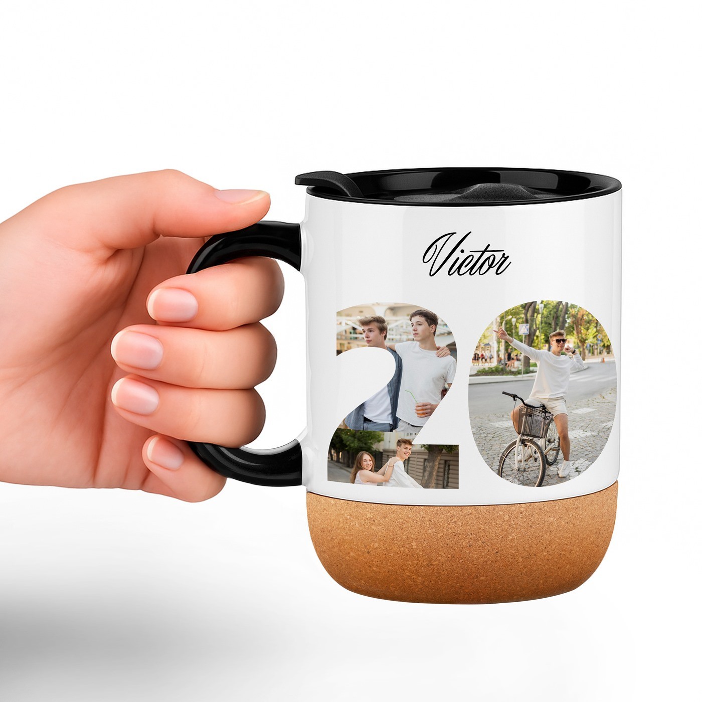 Mug de cerámica blanca Murrano con tapa para regalo de aniversario de 20 años