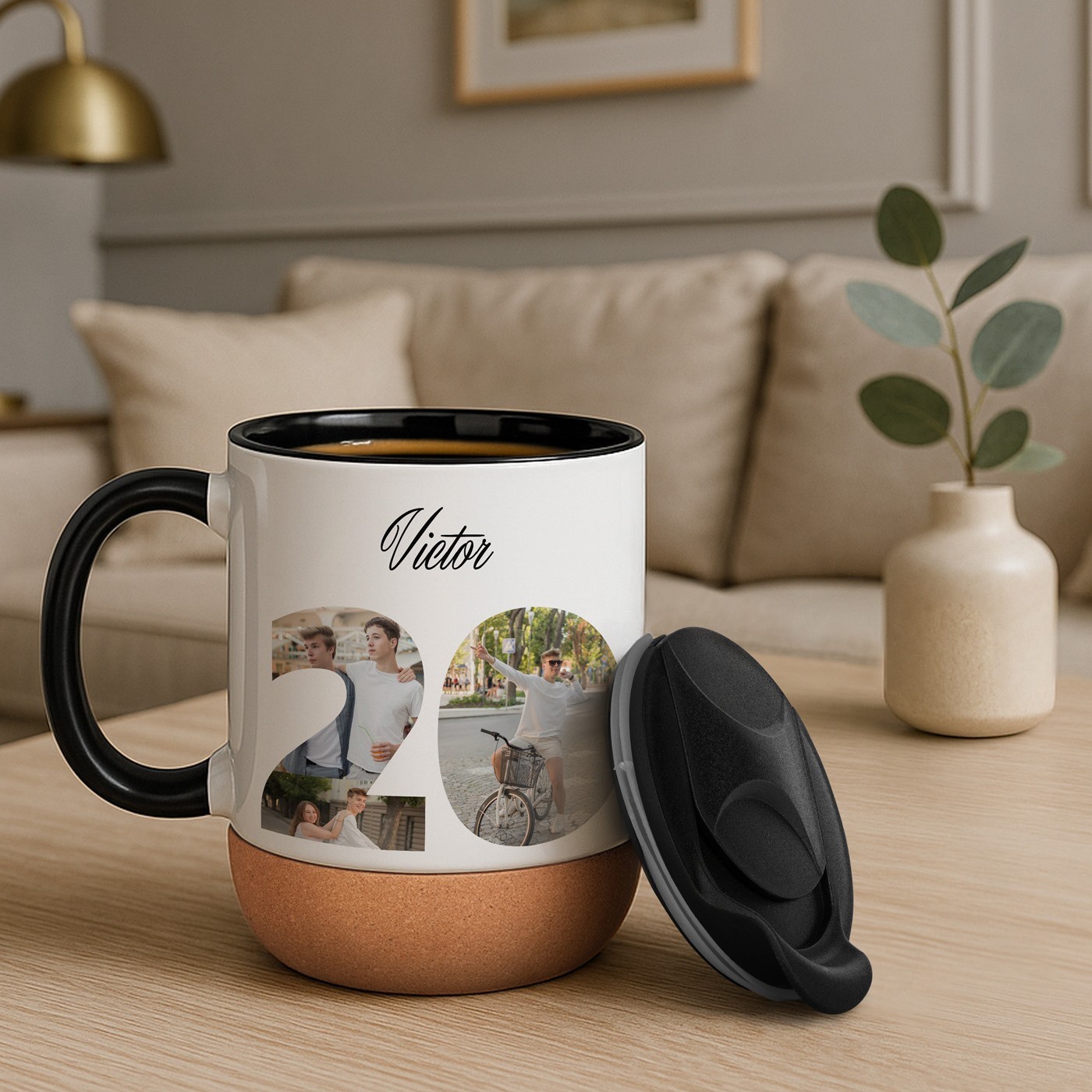 Mug de cerámica blanca Murrano con tapa para regalo de aniversario de 20 años