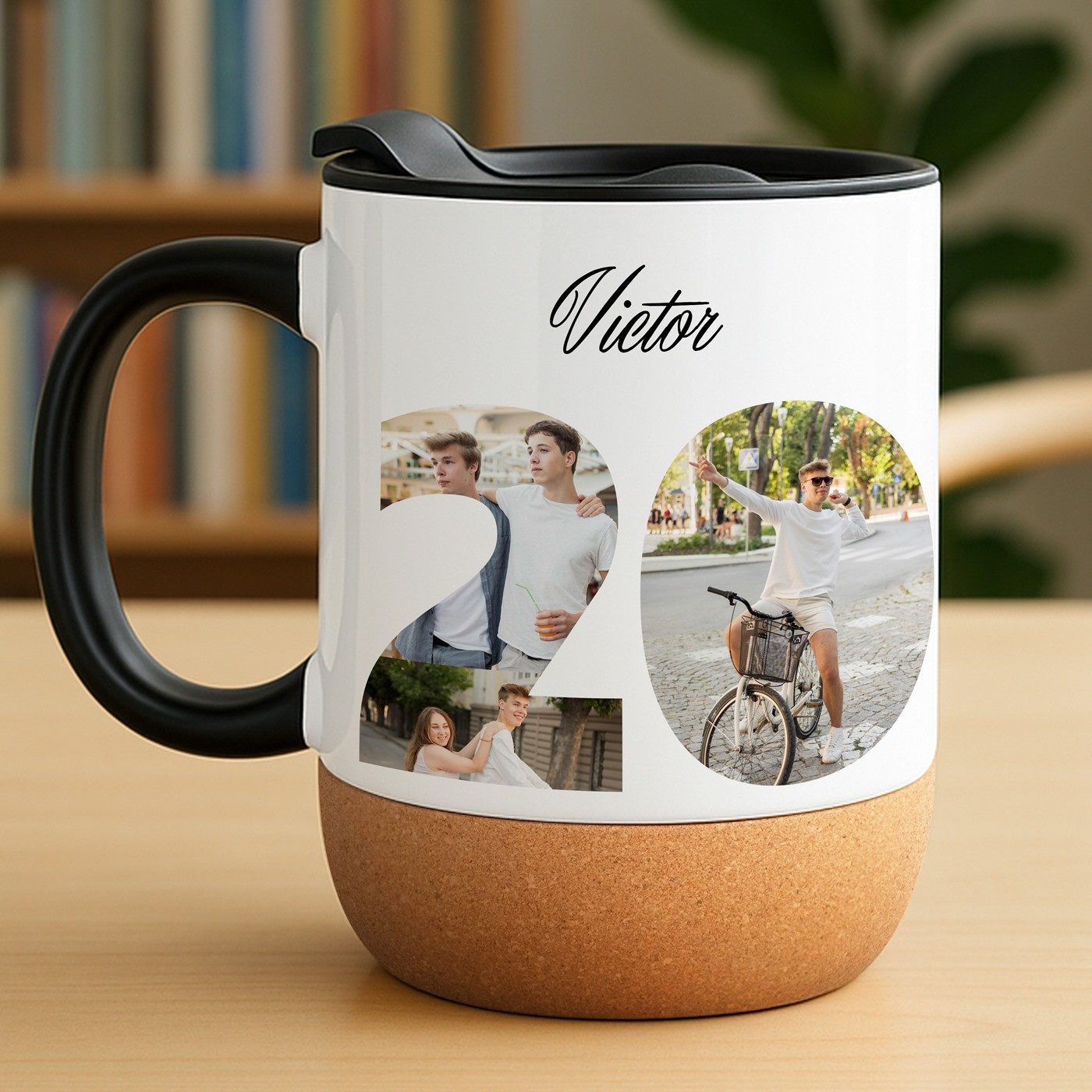 Mug de cerámica blanca Murrano con tapa para regalo de aniversario de 20 años