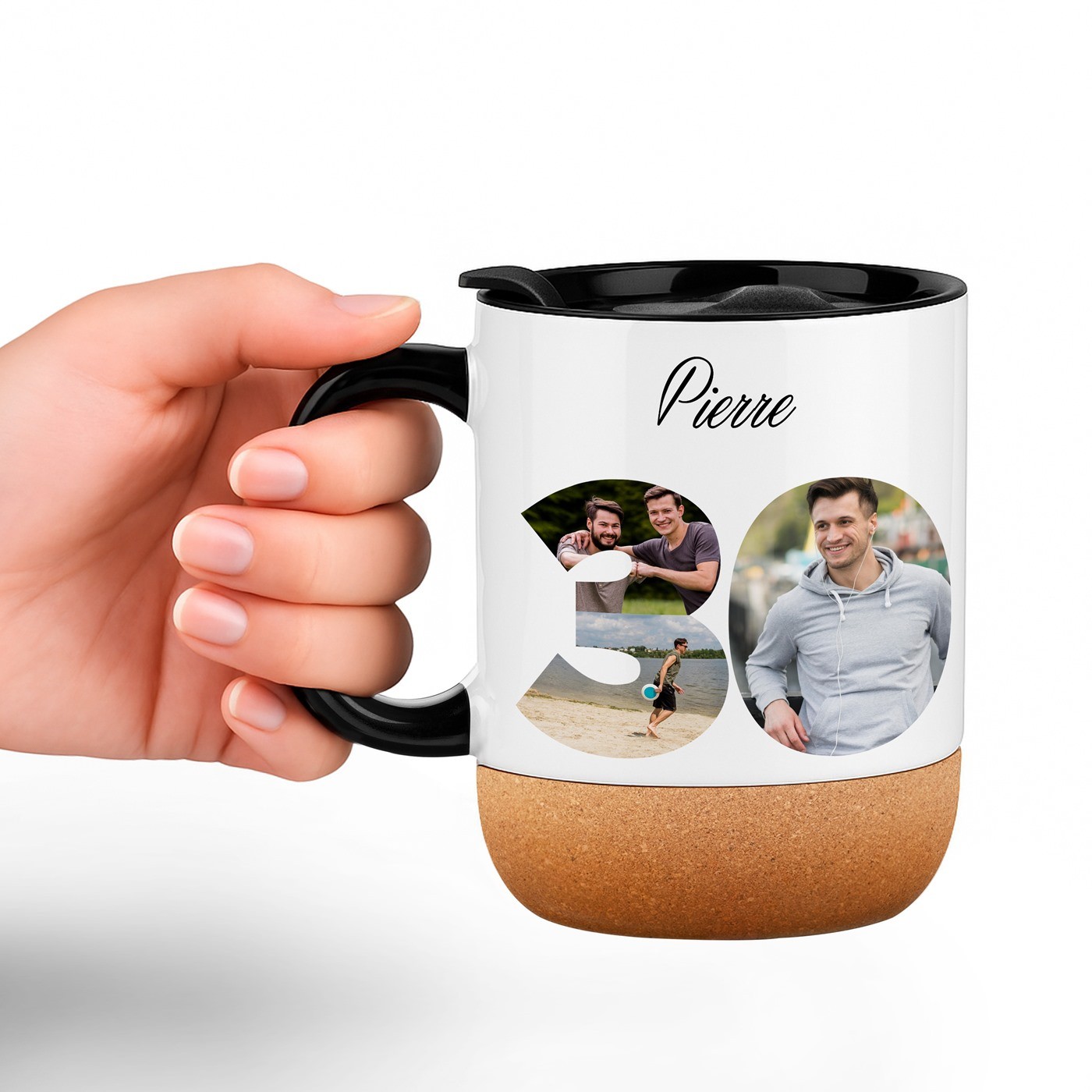 Mug de cerámica Murrano con base de corcho y tapa para regalo de cumpleaños de 30 años