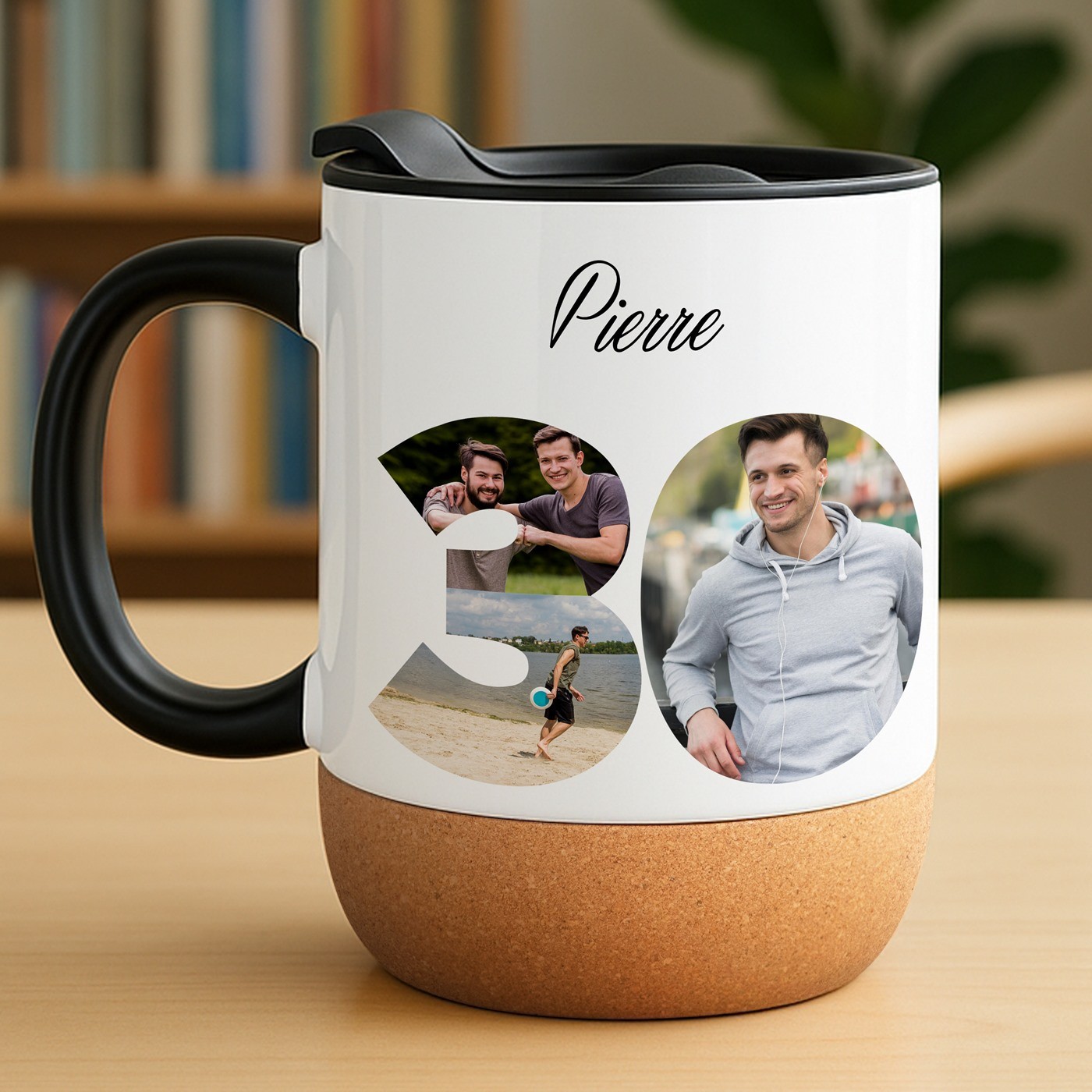 Mug de cerámica Murrano con base de corcho y tapa para regalo de cumpleaños de 30 años