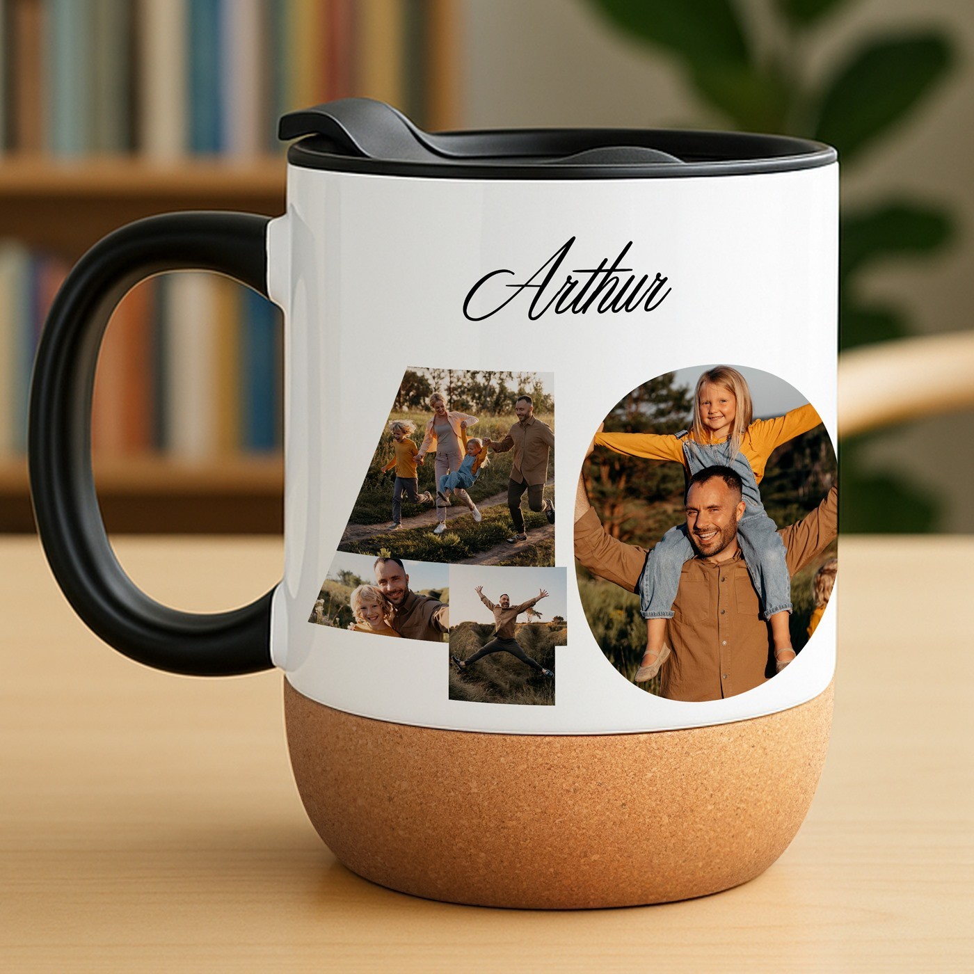 Mug de cerámica blanca Murrano con tapa para su cumpleaños número 40