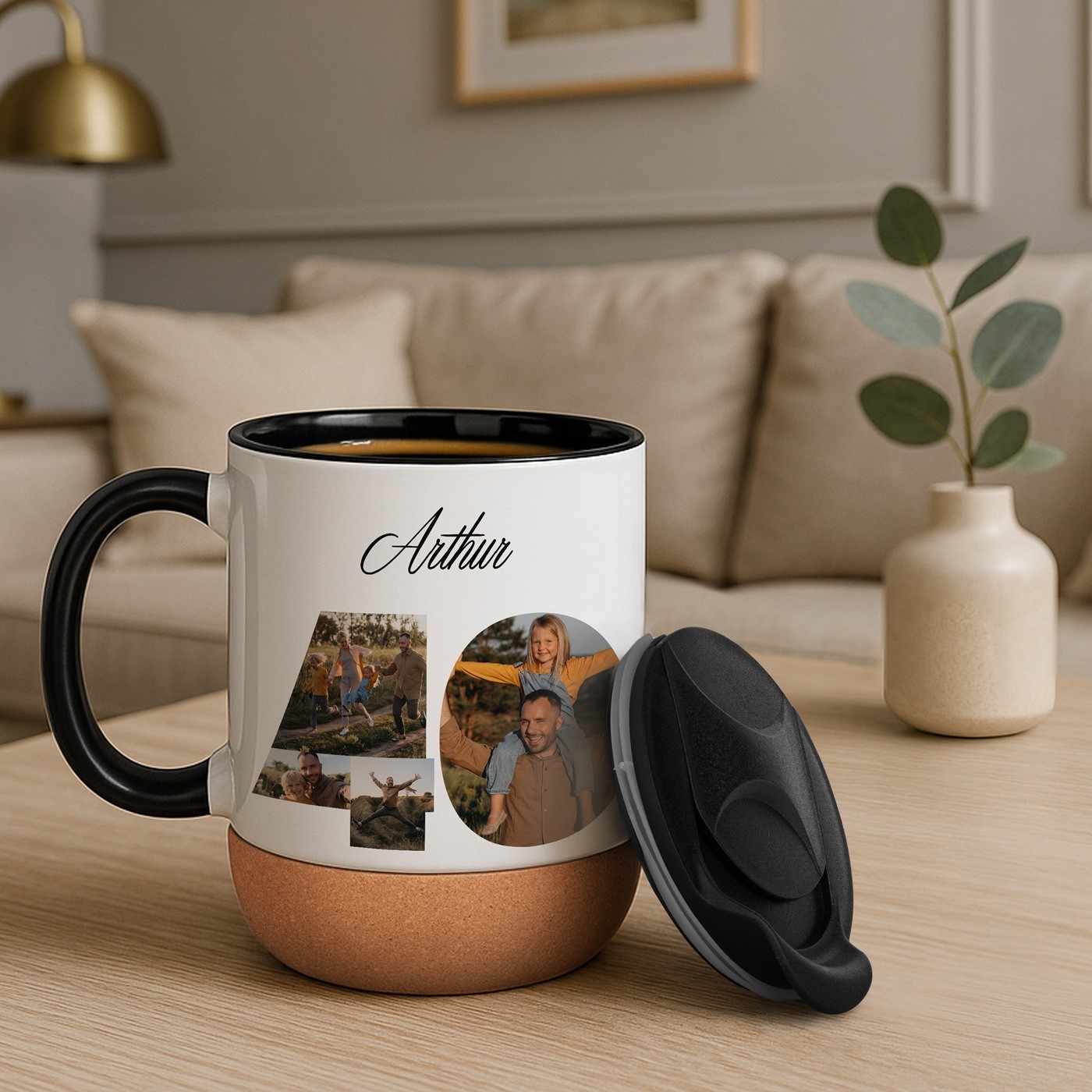 Murrano White Ceramic Mug with Lid for His 40th Birthday