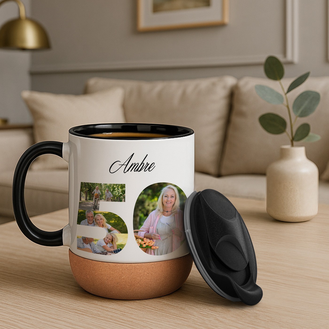 Murrano White Ceramic Mug with Lid for Grandma's 50th Anniversary