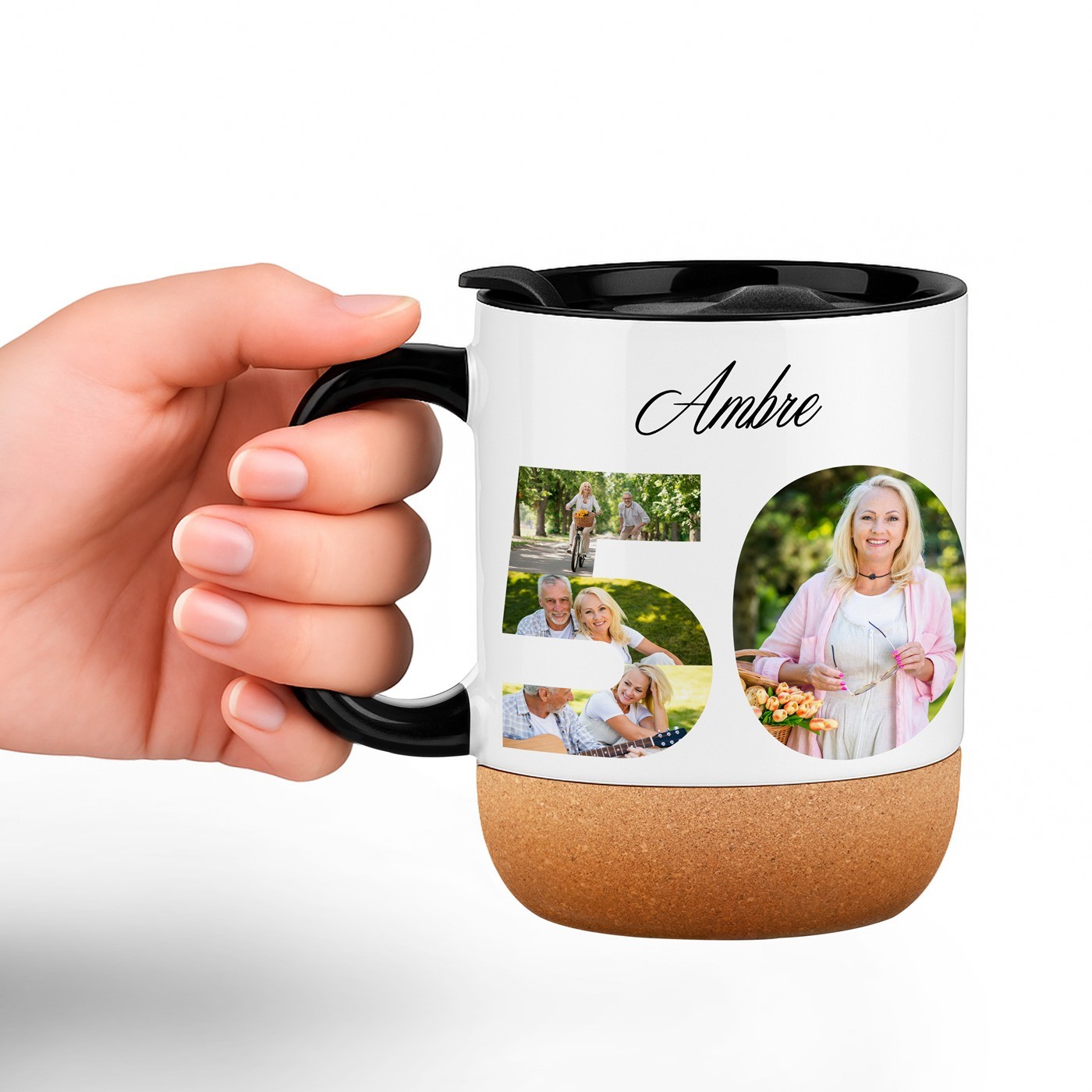 Murrano White Ceramic Mug with Lid for Grandma's 50th Anniversary
