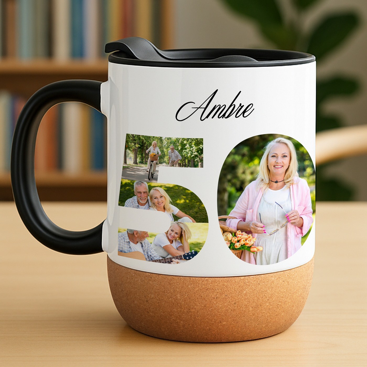 Mug de cerámica blanca Murrano con tapa para el aniversario de la abuela