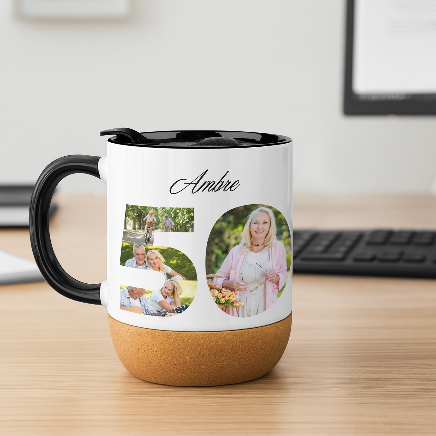 Murrano White Ceramic Mug with Lid for Grandma's 50th Anniversary