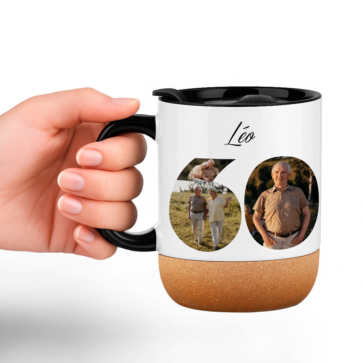 Tasse en céramique Murrano avec fond en liège et couvercle pour l'anniversaire des 60 ans de votre grand-père
