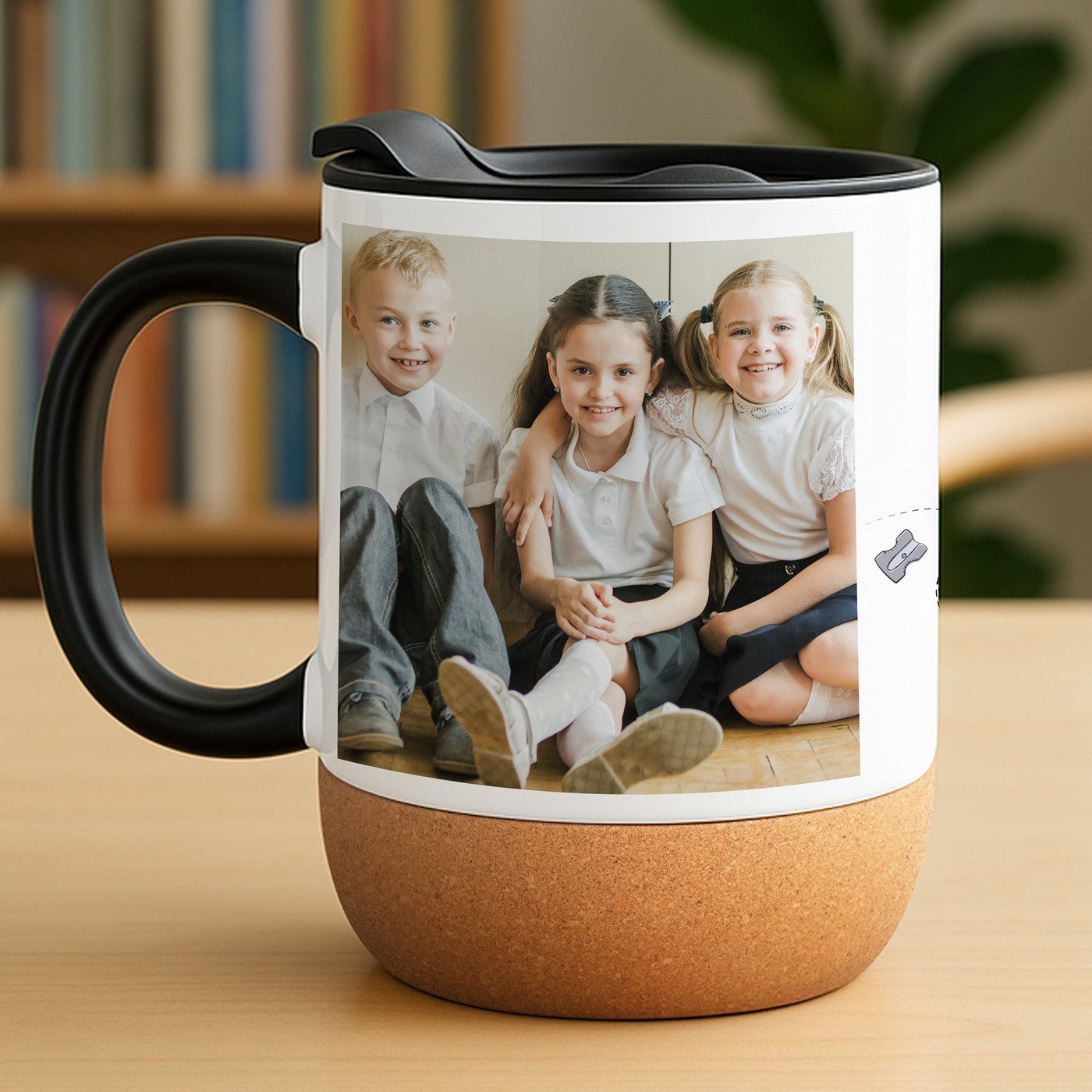 Taza blanca Murrano con impresión y tapa para profesor