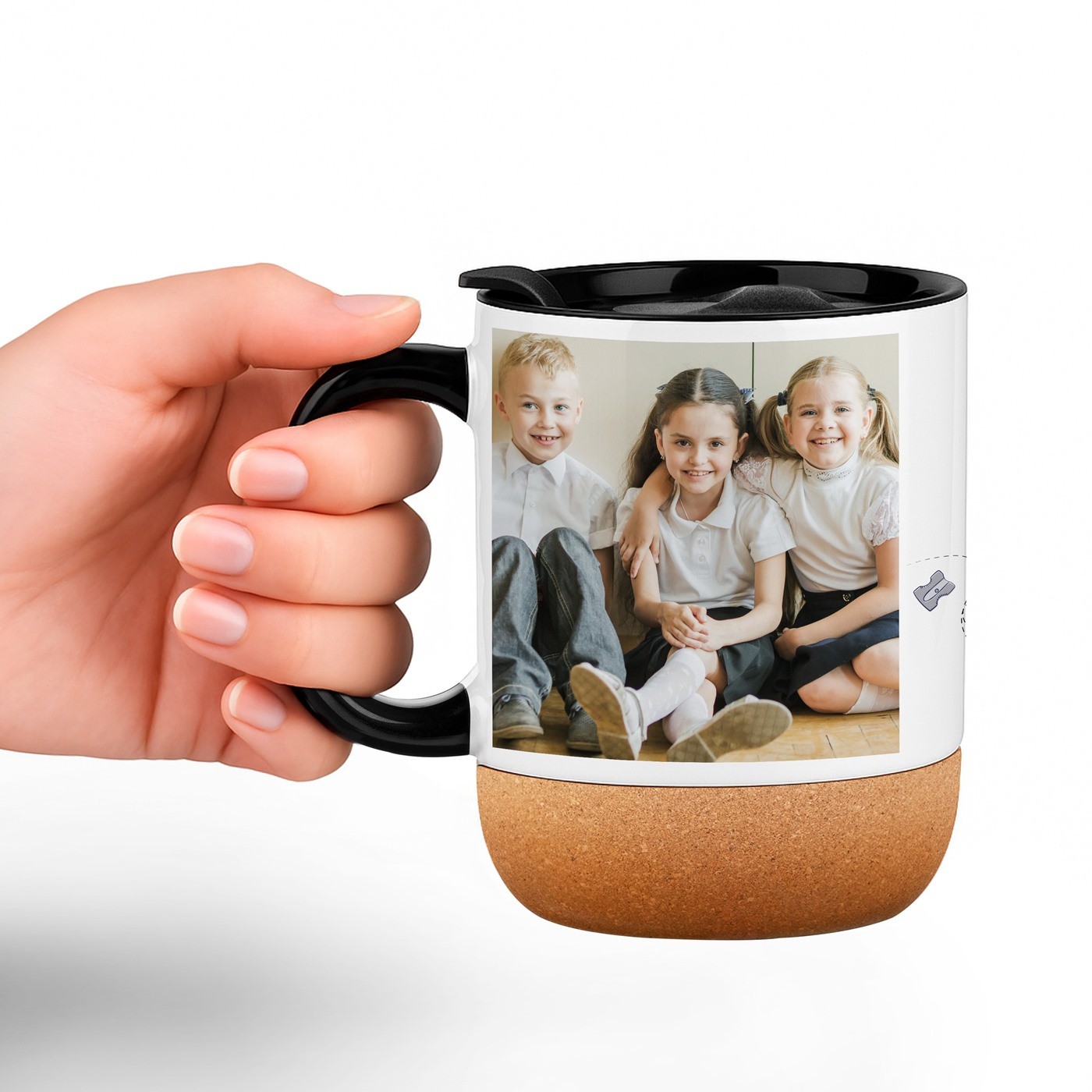 Tasse blanche Murrano avec impression et couvercle pour professeur