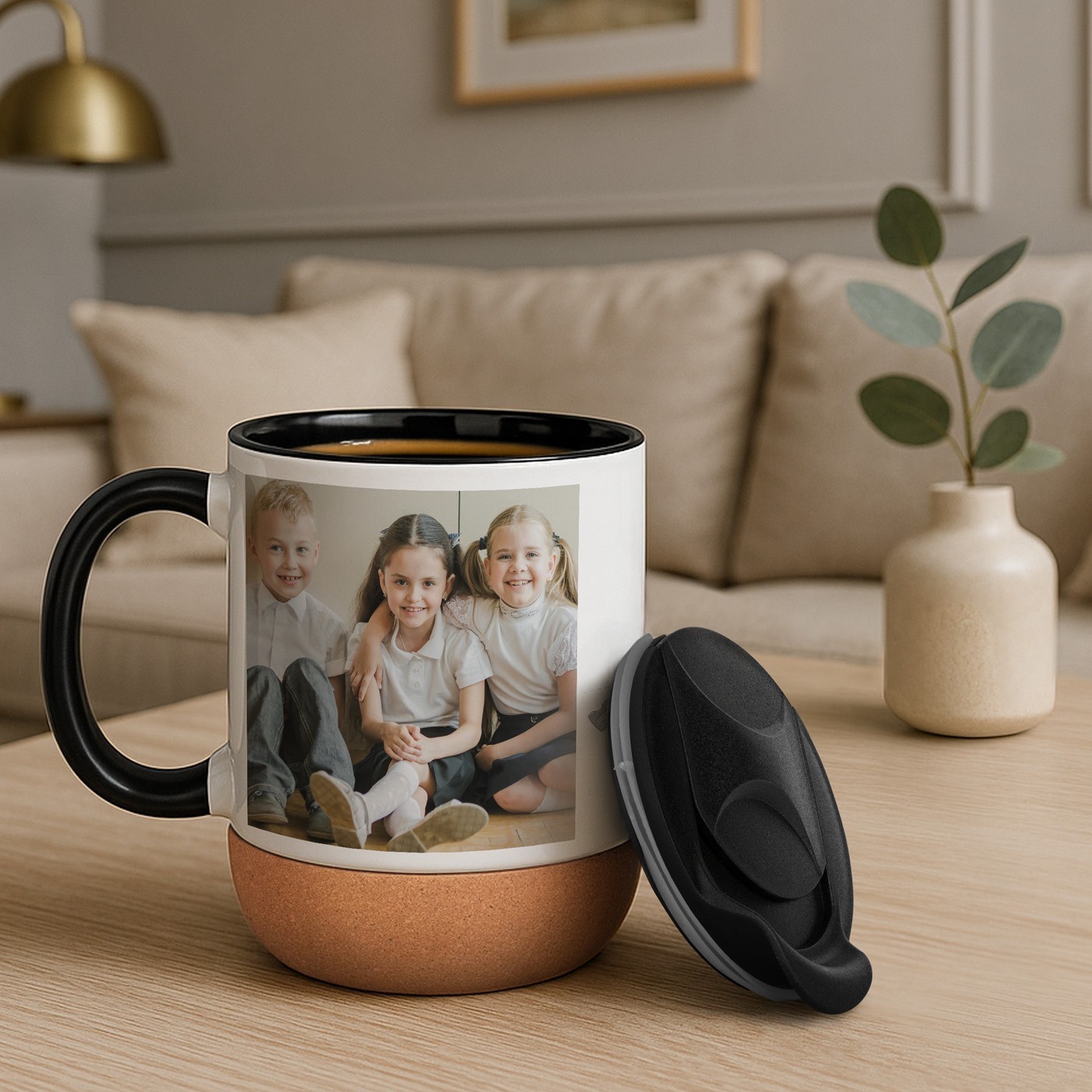 Tasse blanche Murrano avec impression et couvercle pour professeur