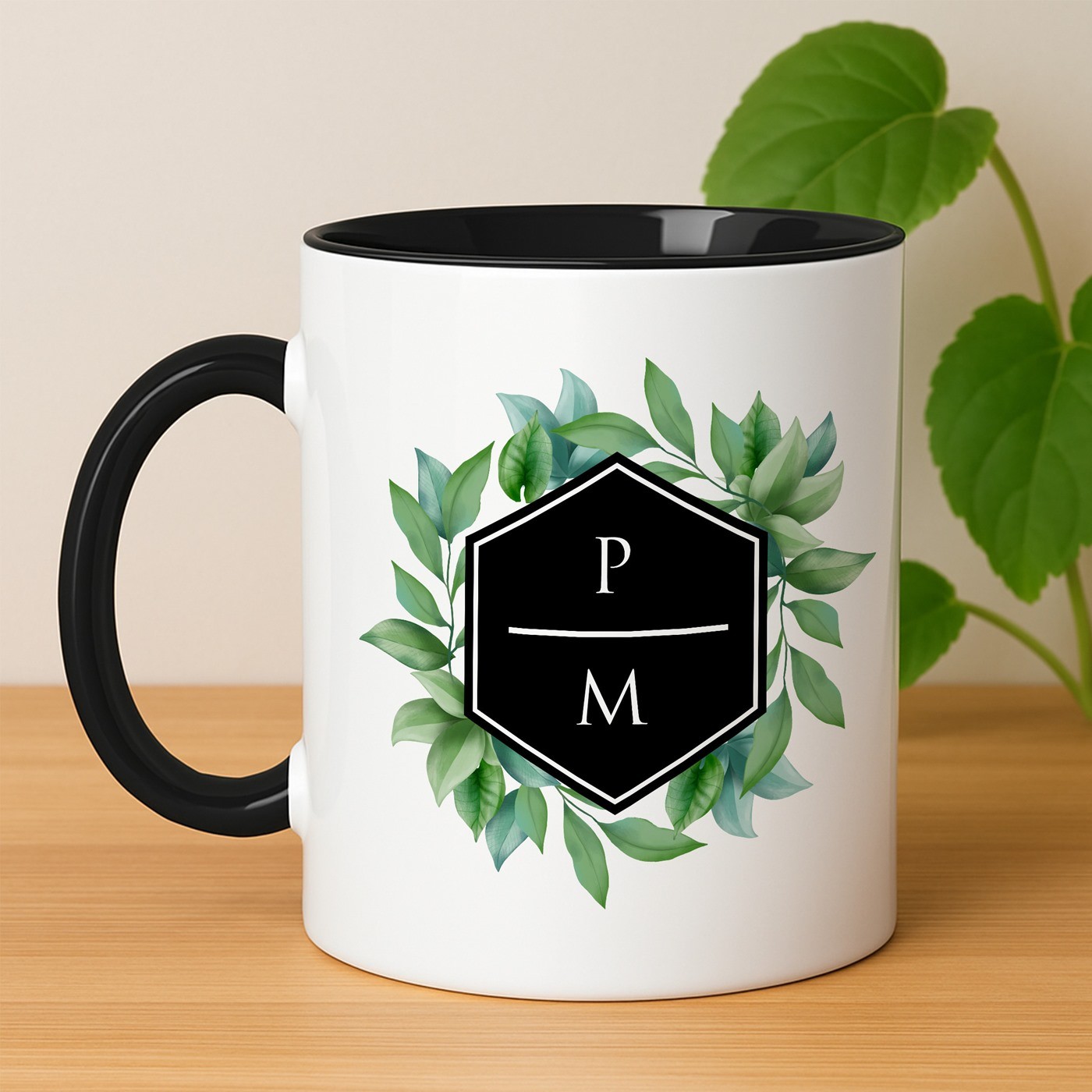 Mug de cerámica blanca y fondo negro personalizado Murrano para él o ella